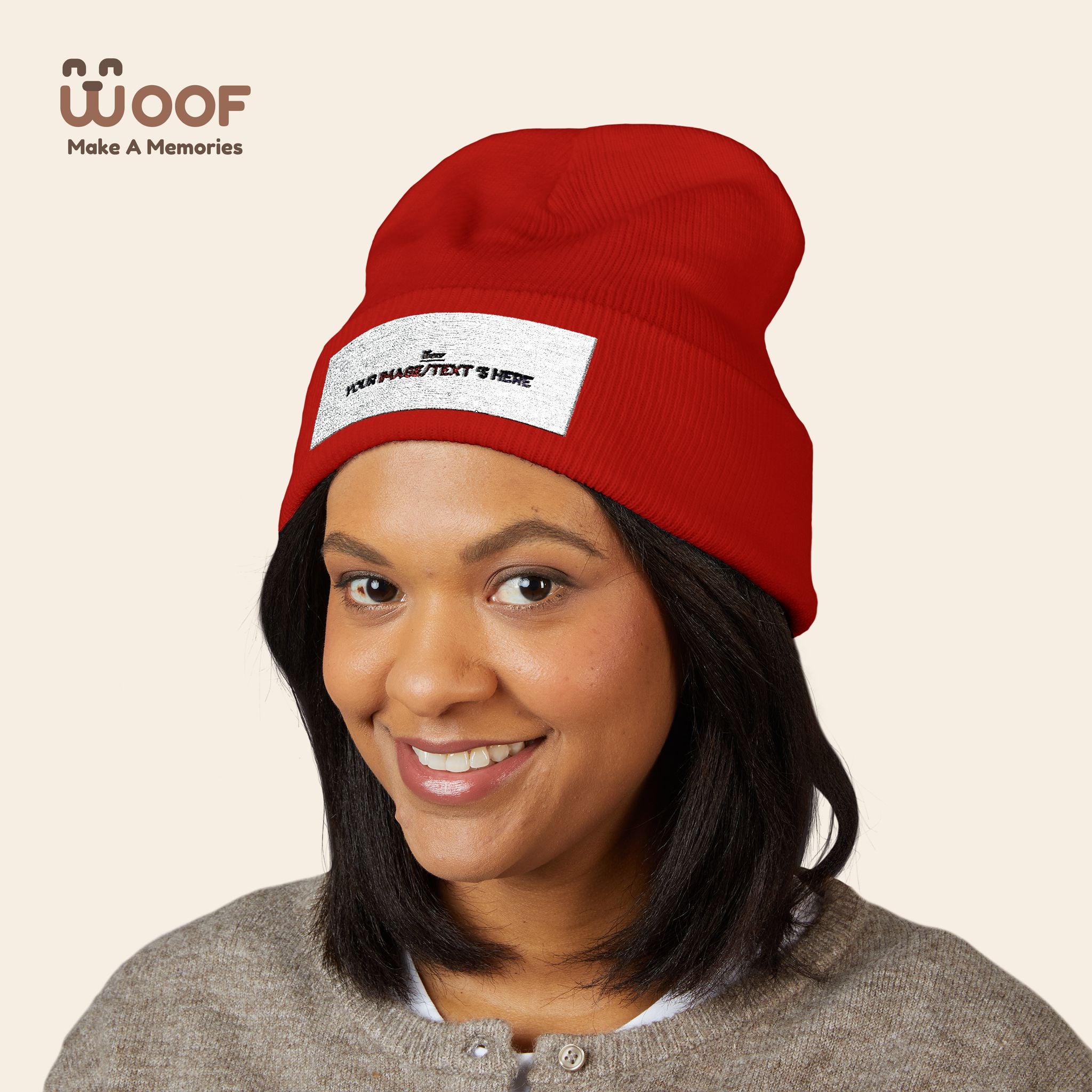 Classic Cuffed Beanie with 'Woof' Embroidery - Perfect for Dog Lovers, Winter Wear, Gift for Pet Owners, Cozy Accessory, Everyday Style