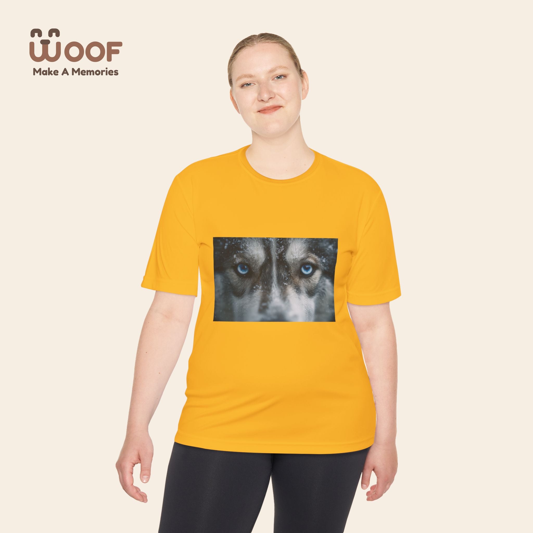 Woof Unisex Moisture Wicking Tee - Dog Lover's Apparel, Perfect for Outdoor Adventures, Pet Days, Gifts for Dog Owners, Cool Summer Wear