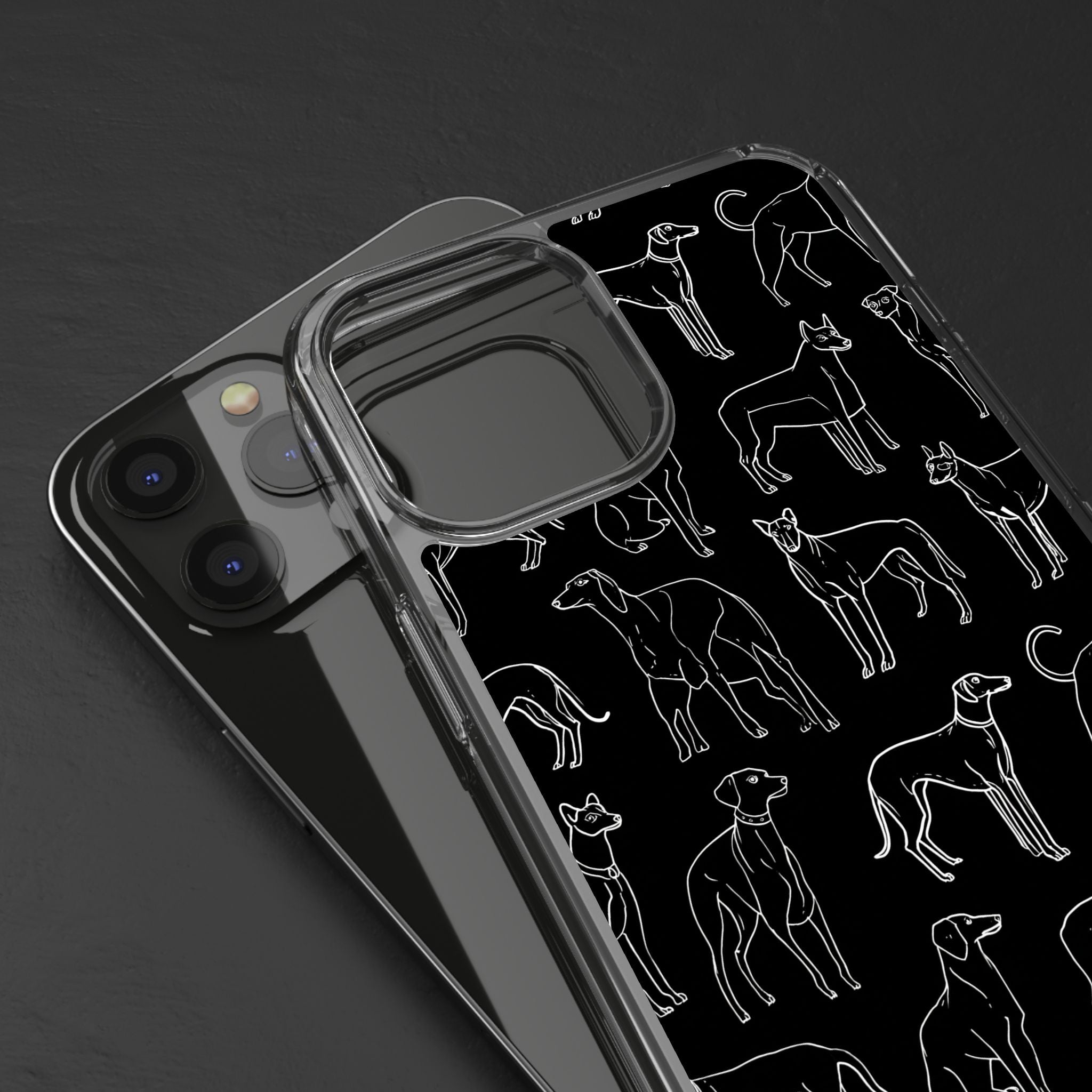Stylish Dog Print Clear Phone Case, Pet Lover Gift, Customizable Clear Cases, Dog Owner Accessories, Cute Phone Covers