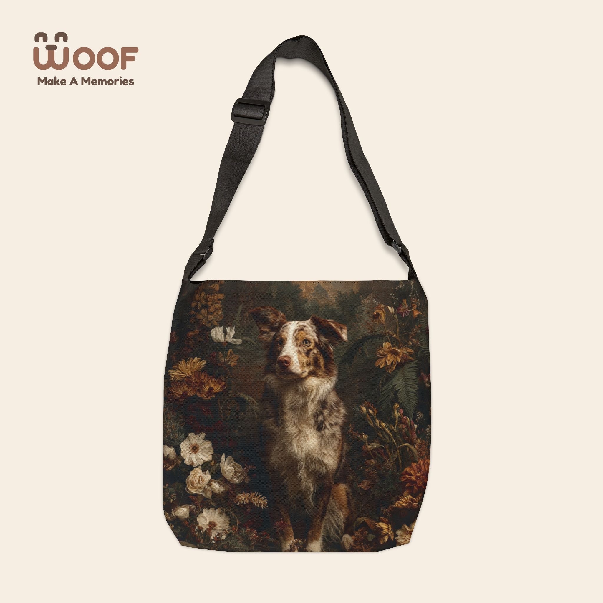 Floral Dog Lover Adjustable Tote Bag, Pet Carrier, Shopping Bag, Reusable Tote, Gift for Dog Owners