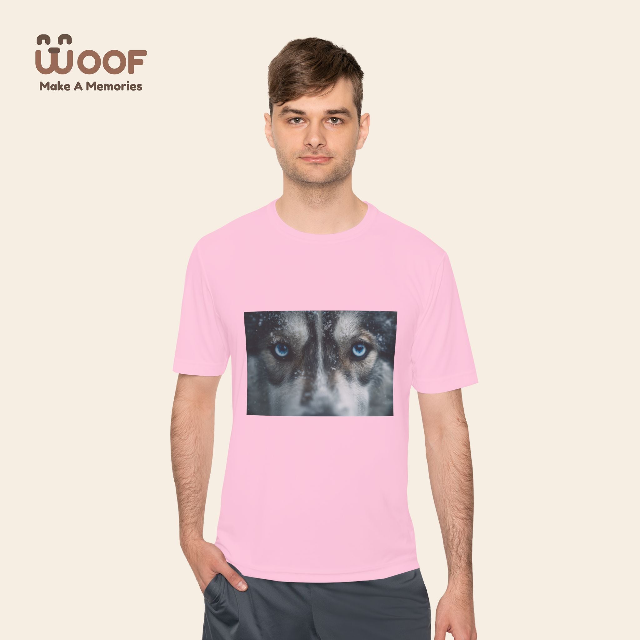 Woof Unisex Moisture Wicking Tee - Dog Lover's Apparel, Perfect for Outdoor Adventures, Pet Days, Gifts for Dog Owners, Cool Summer Wear