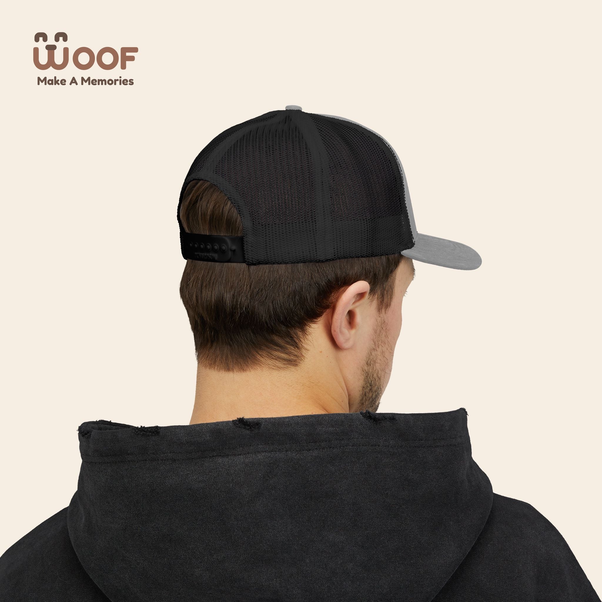 Woof Snapback Trucker Cap - Pet Lovers Gift, Dog Mom Hat, Casual Outdoor Accessory, Fun Pet Apparel, Unique Dog Dad Gift