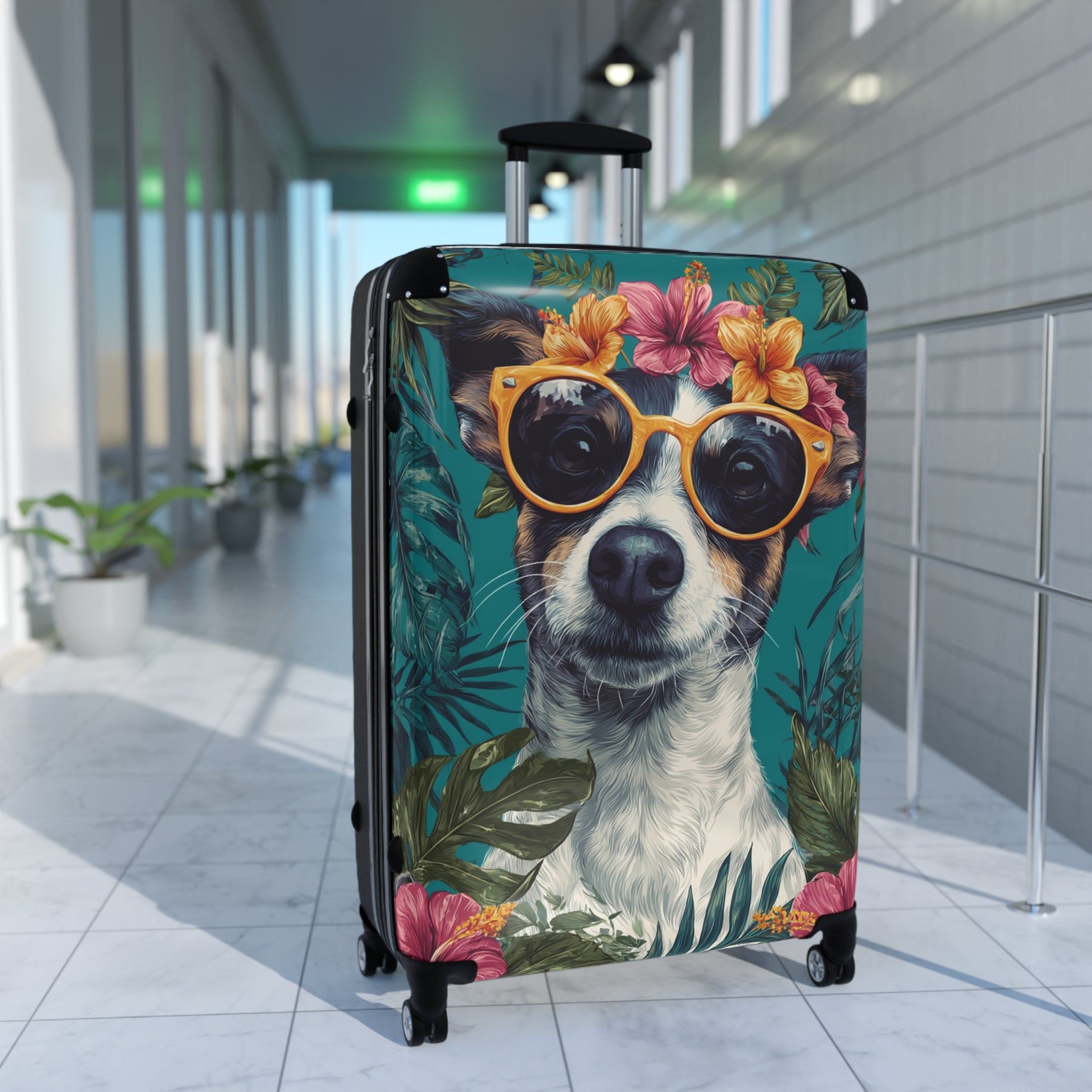 Tropical Dog Luggage Suitcase - Stylish Carry-On with Fun Pet Design