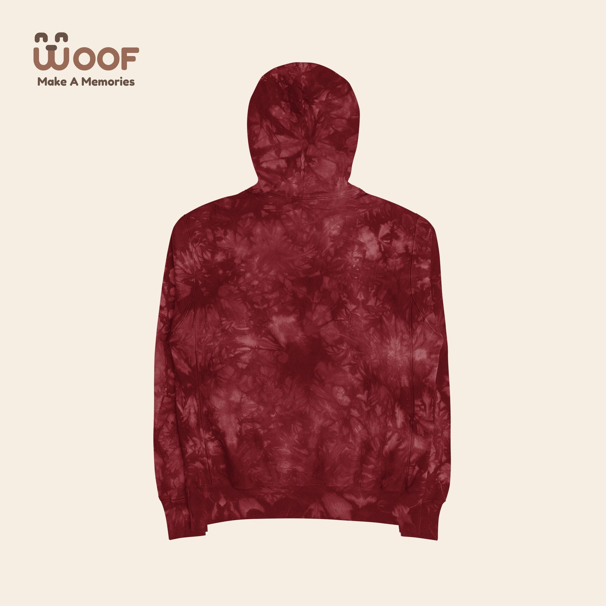 Woof Tie-Dye Hoodie, Unisex Champion Hoodie, Cozy Tie-Dye Sweatshirt, Dog Lover Apparel, Unique Gifts for Pet Owners, Casual Everyday Wear