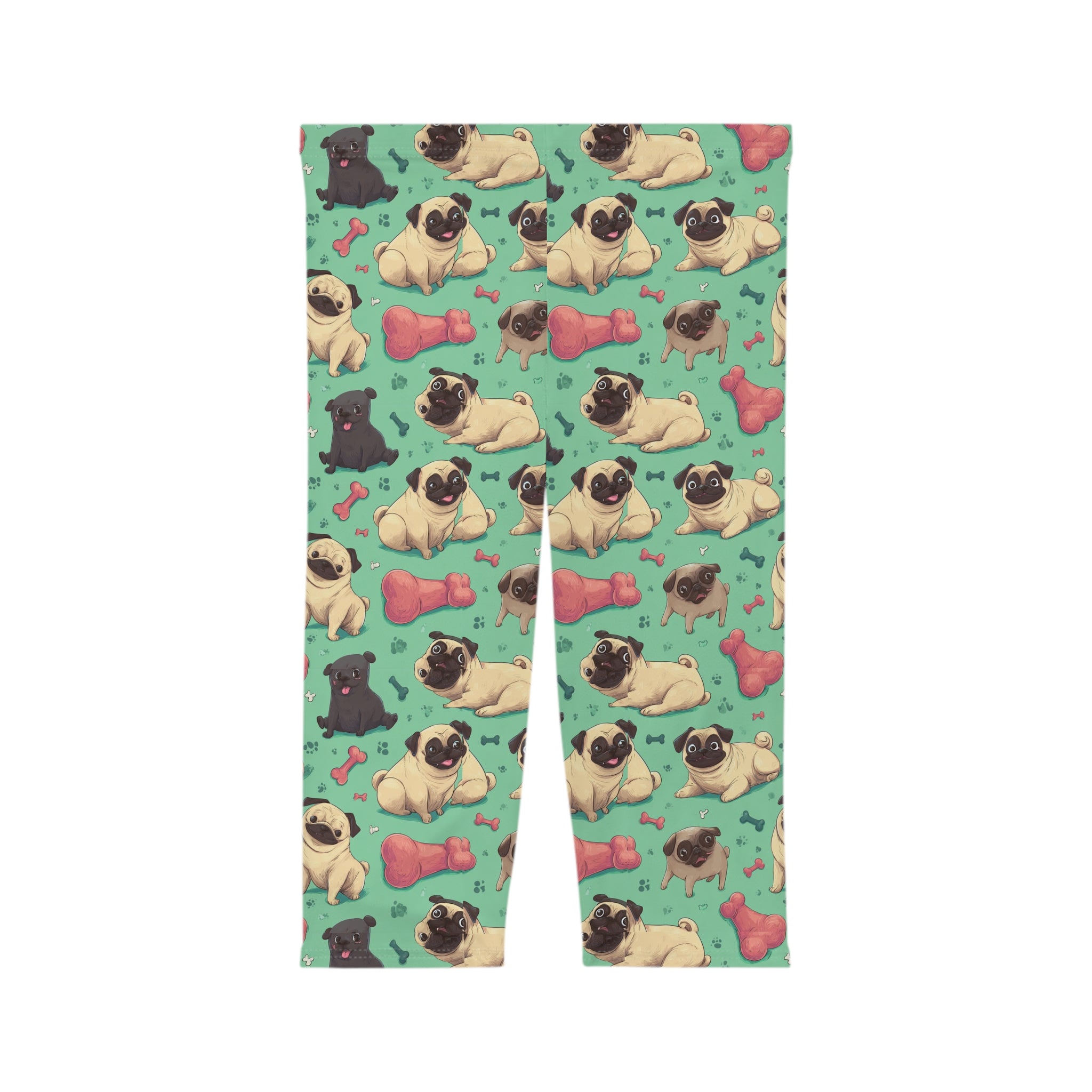 Playful Pug Pattern Capri Leggings for Women, Cute Workout Leggings, Pet Lover Apparel, Everyday Comfort, Gift for Dog Owners