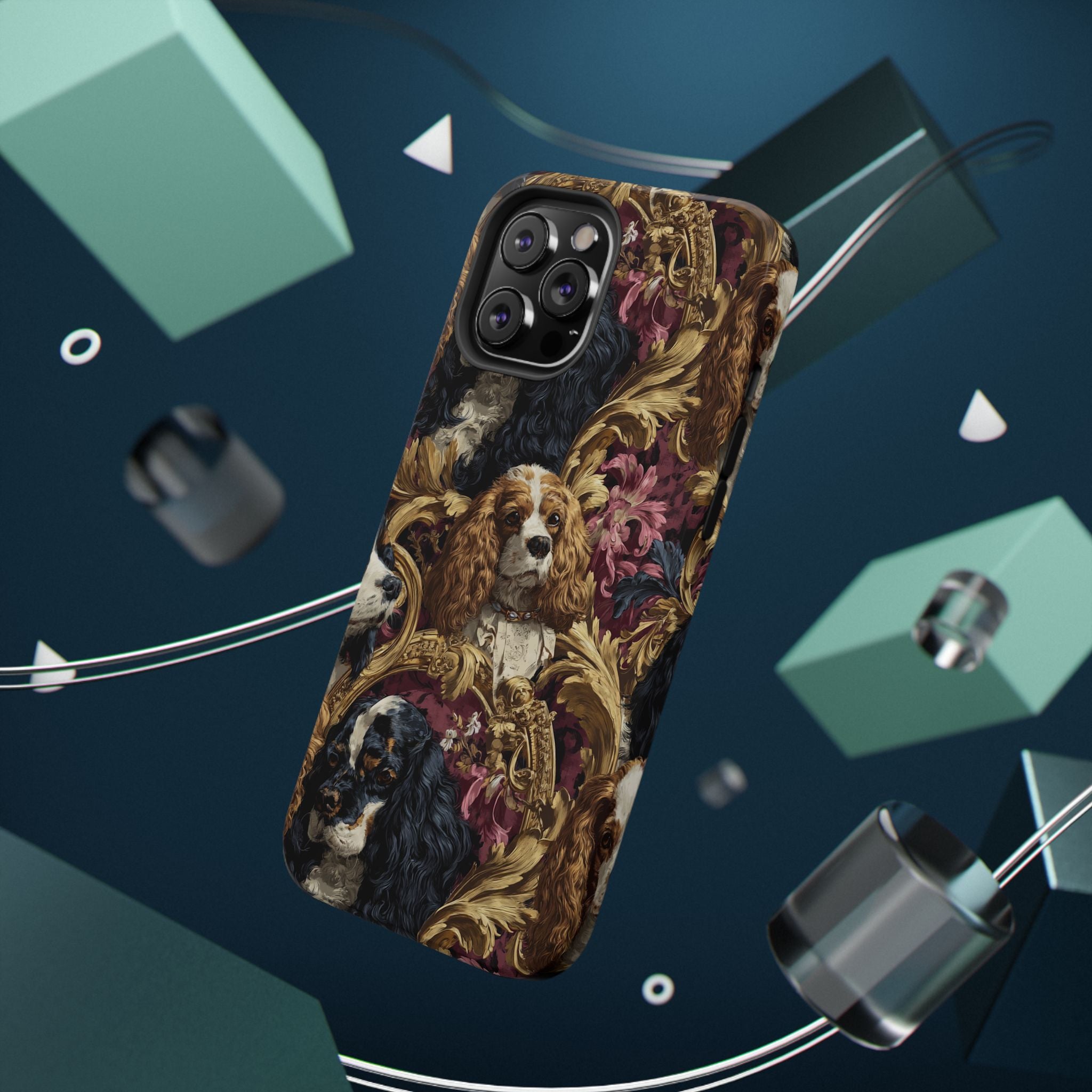 Elegant Pet Portrait Phone Case – Floral Design, Dog Lover Gift, Durable Phone Cover, Unique Art Case, Stylish Accessory