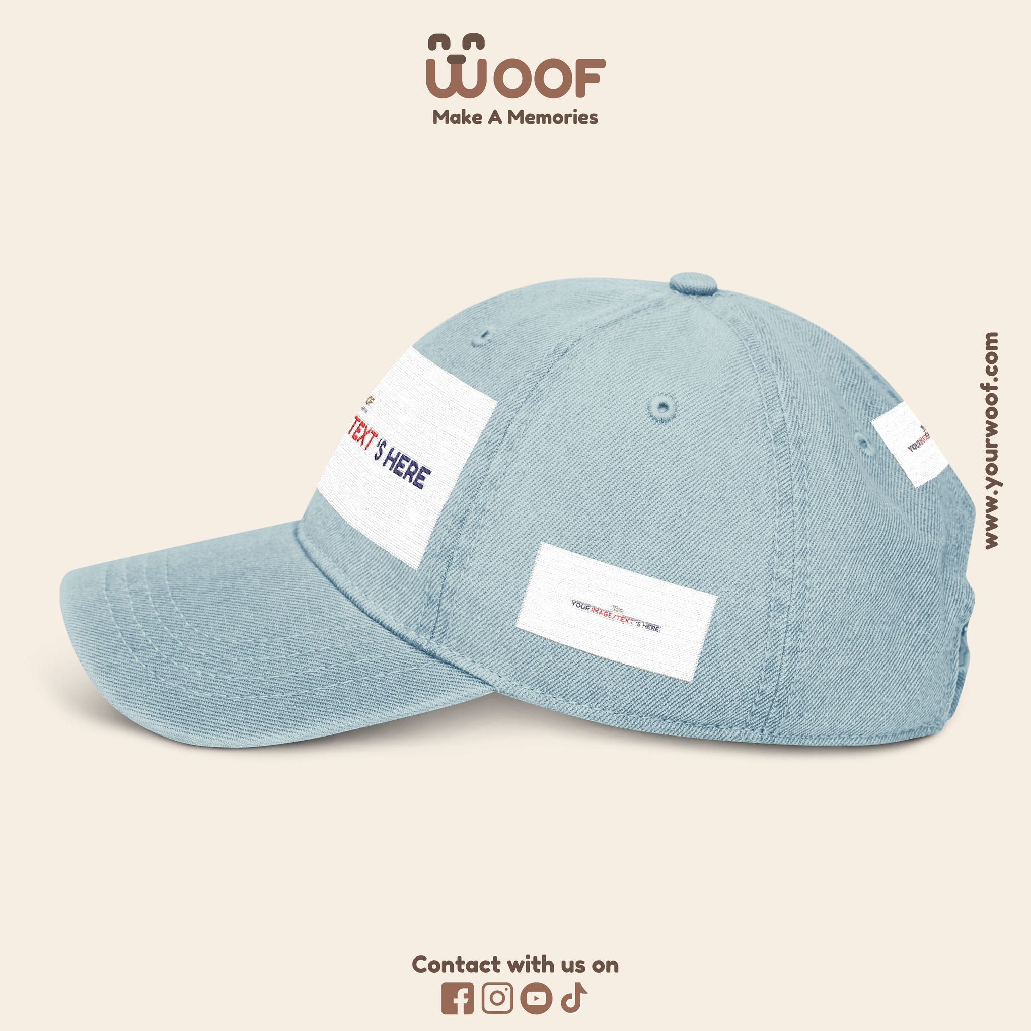 Custom Embroidered Denim Hat, Gift for Dog Lovers, Casual Style Cap, Perfect for Birthdays, Outdoor Adventures, Woof Theme