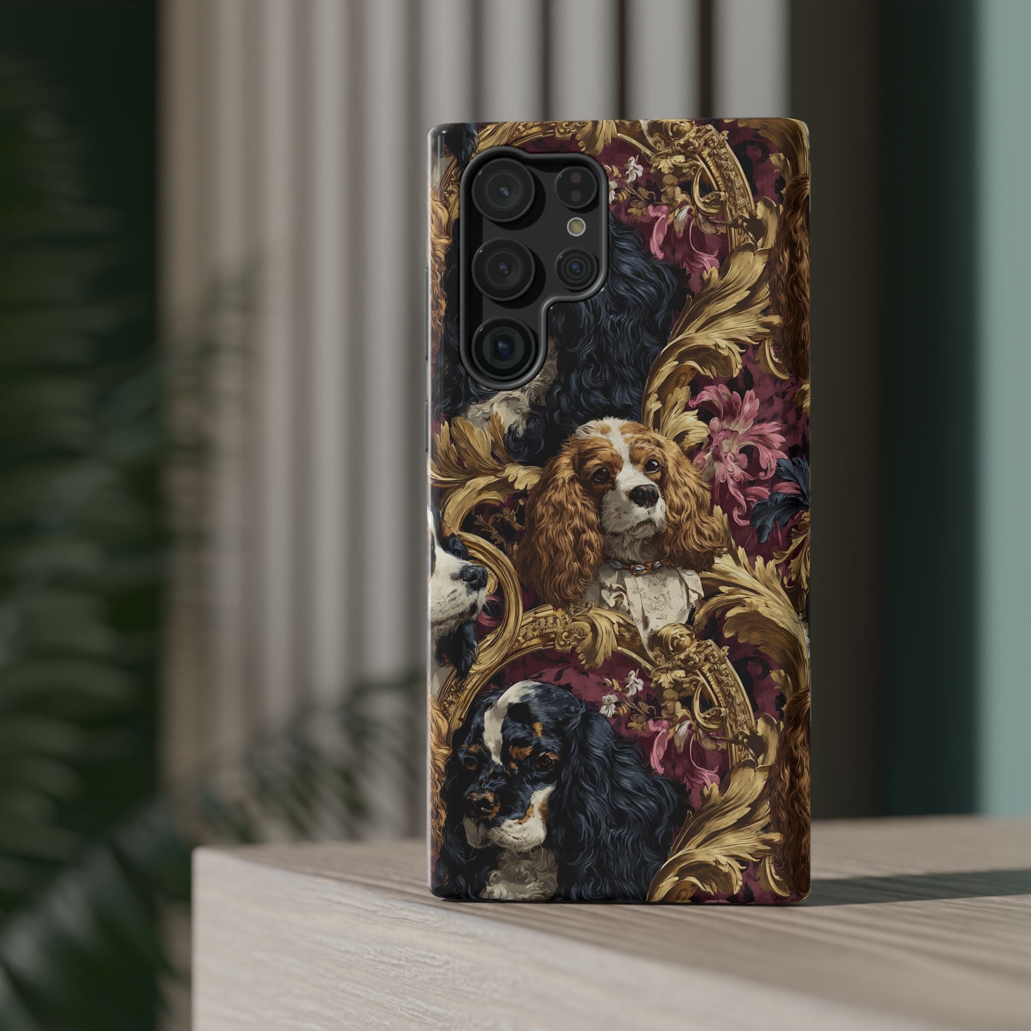 Elegant Pet Portrait Phone Case – Floral Design, Dog Lover Gift, Durable Phone Cover, Unique Art Case, Stylish Accessory