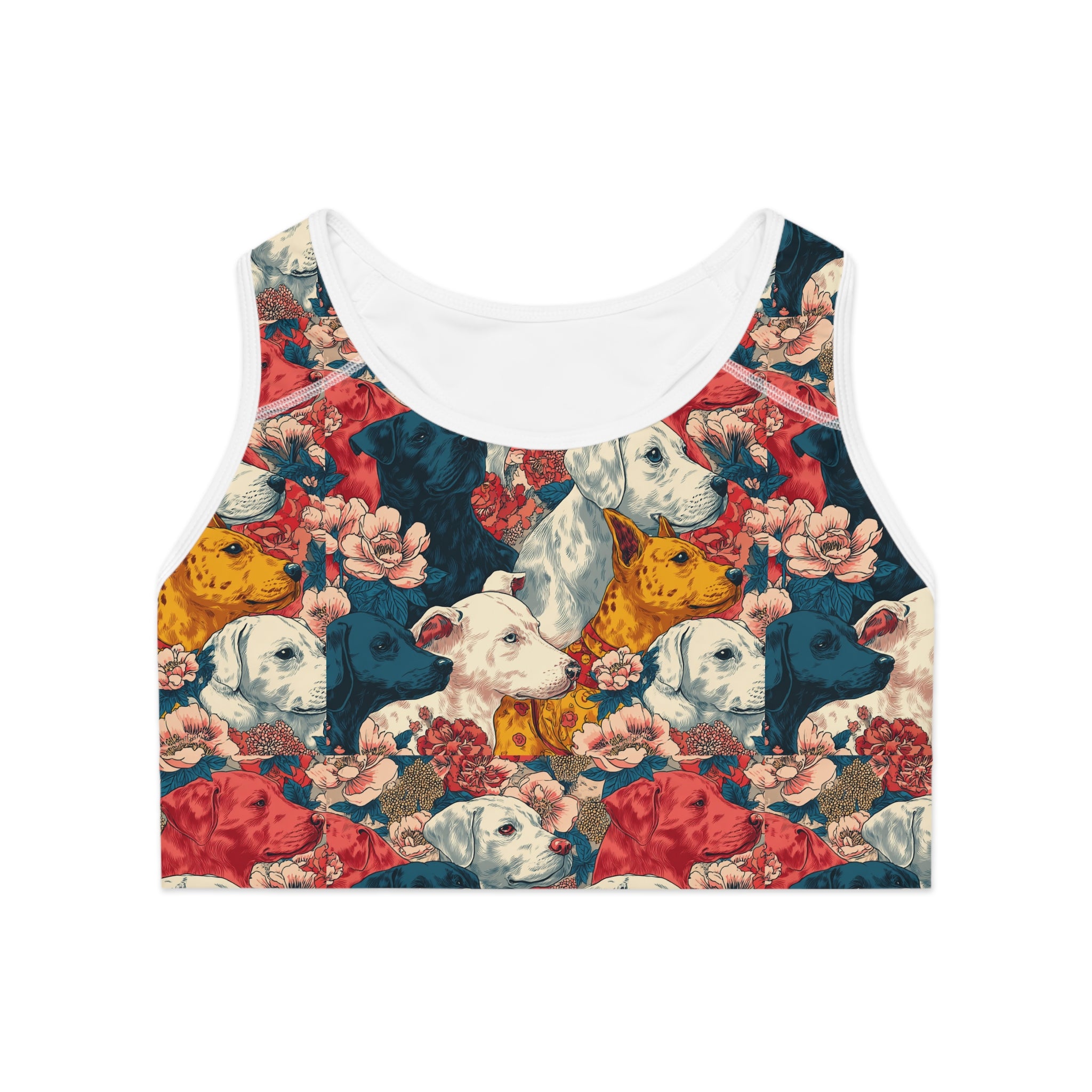 Whimsical Dog Print Sports Bra, Pet Lover Workout Top, Floral Gym Bra, Cute Activewear for Dog Moms, Gift for Dog Lovers