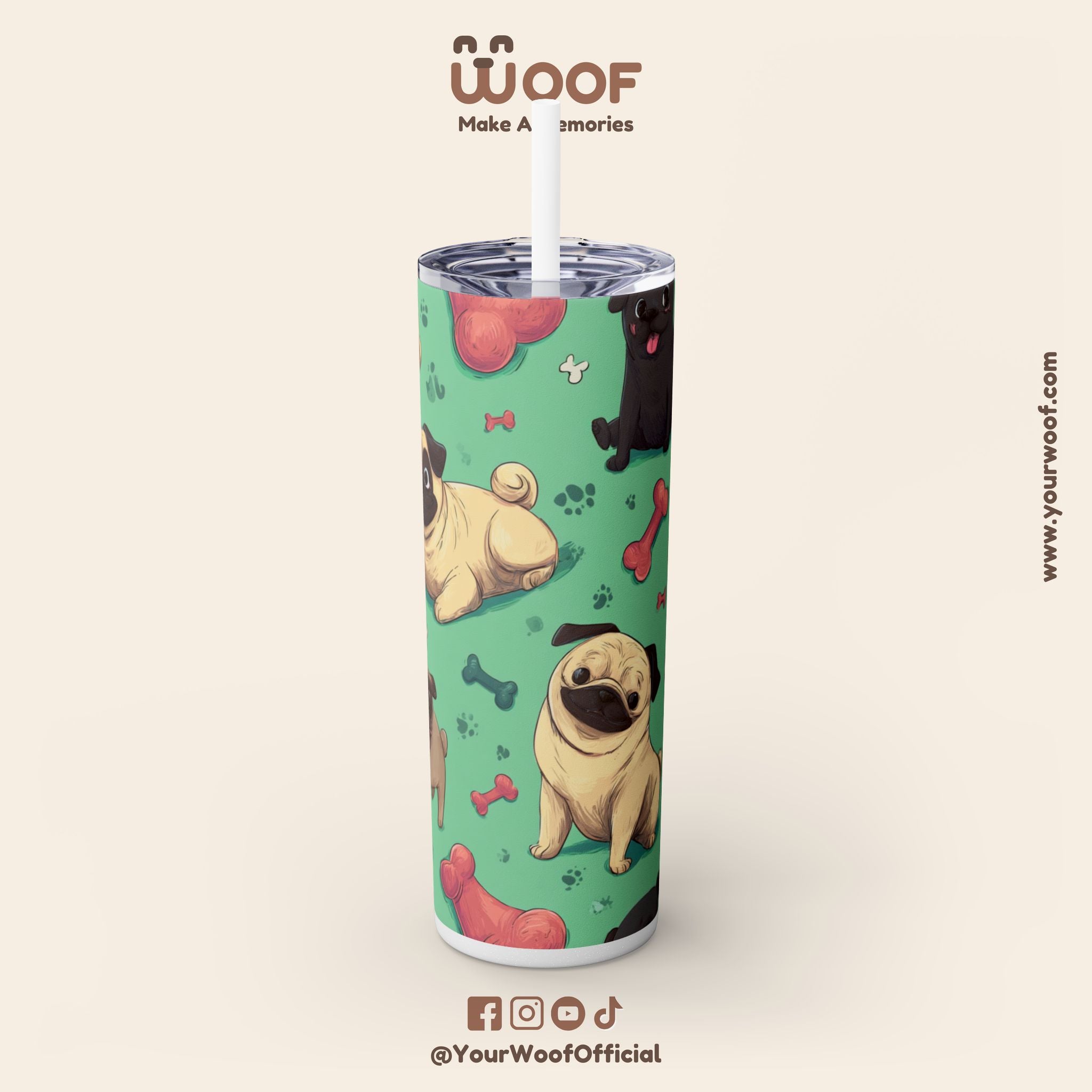 Pug Lover's 20oz Skinny Tumbler, Cute Dog Straw Cup, Pet Gift, Dog Mom Essential, Reusable Eco-Friendly Drinkware