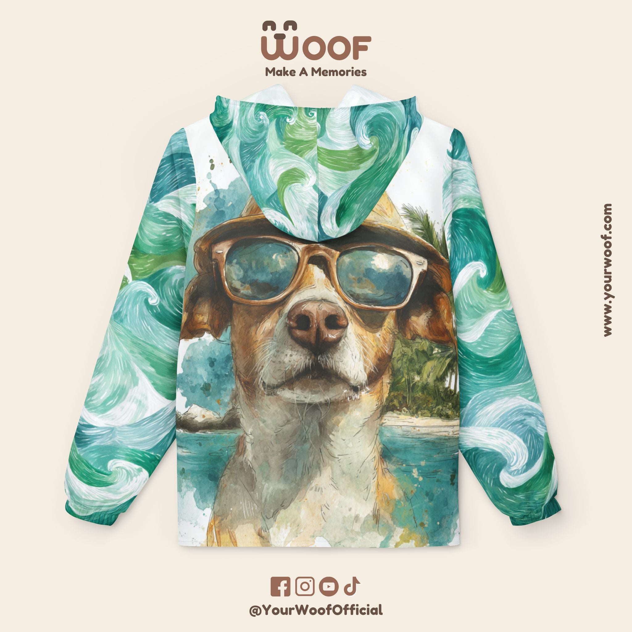 Ocean Wave Windbreaker Jacket, Unique Beach Wear, Dog Lover Gift, Casual Outerwear, Summer Travel Essential