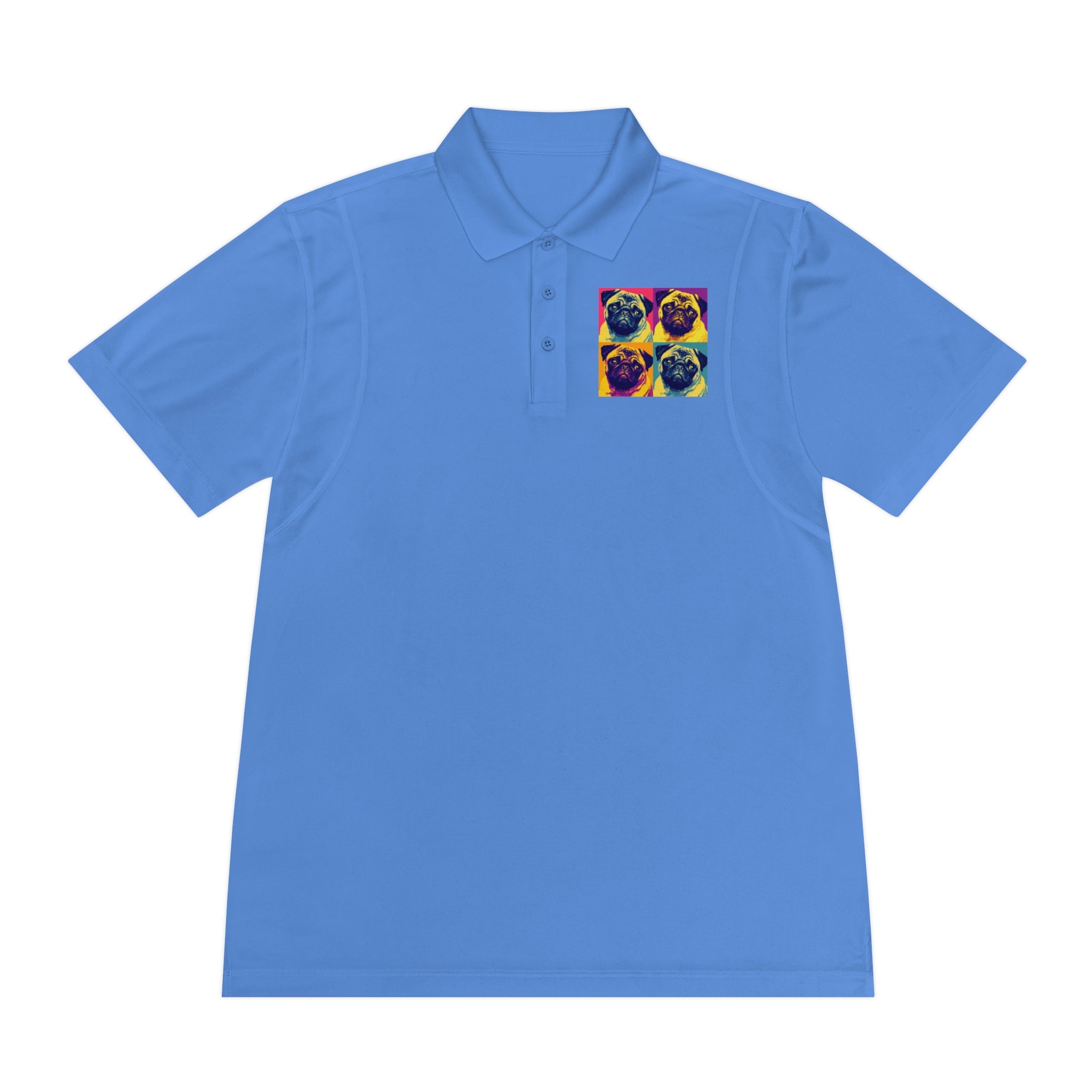 Men's Sport Polo Shirt with Colorful Pug Design, Fun Casual Wear, Dog Lover Gift, Unique Sports Polo, Stylish Outdoor Apparel