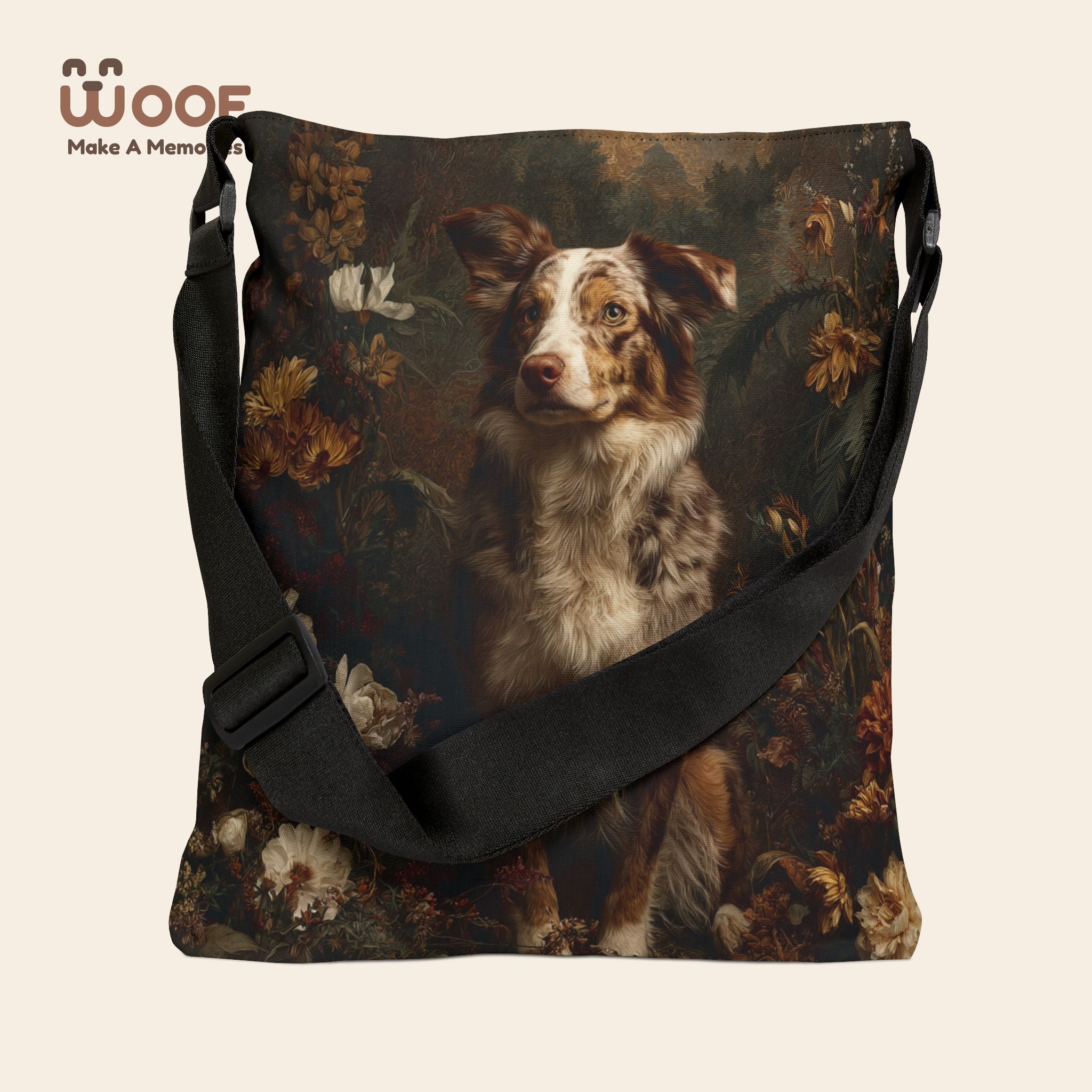 Floral Dog Lover Adjustable Tote Bag, Pet Carrier, Shopping Bag, Reusable Tote, Gift for Dog Owners