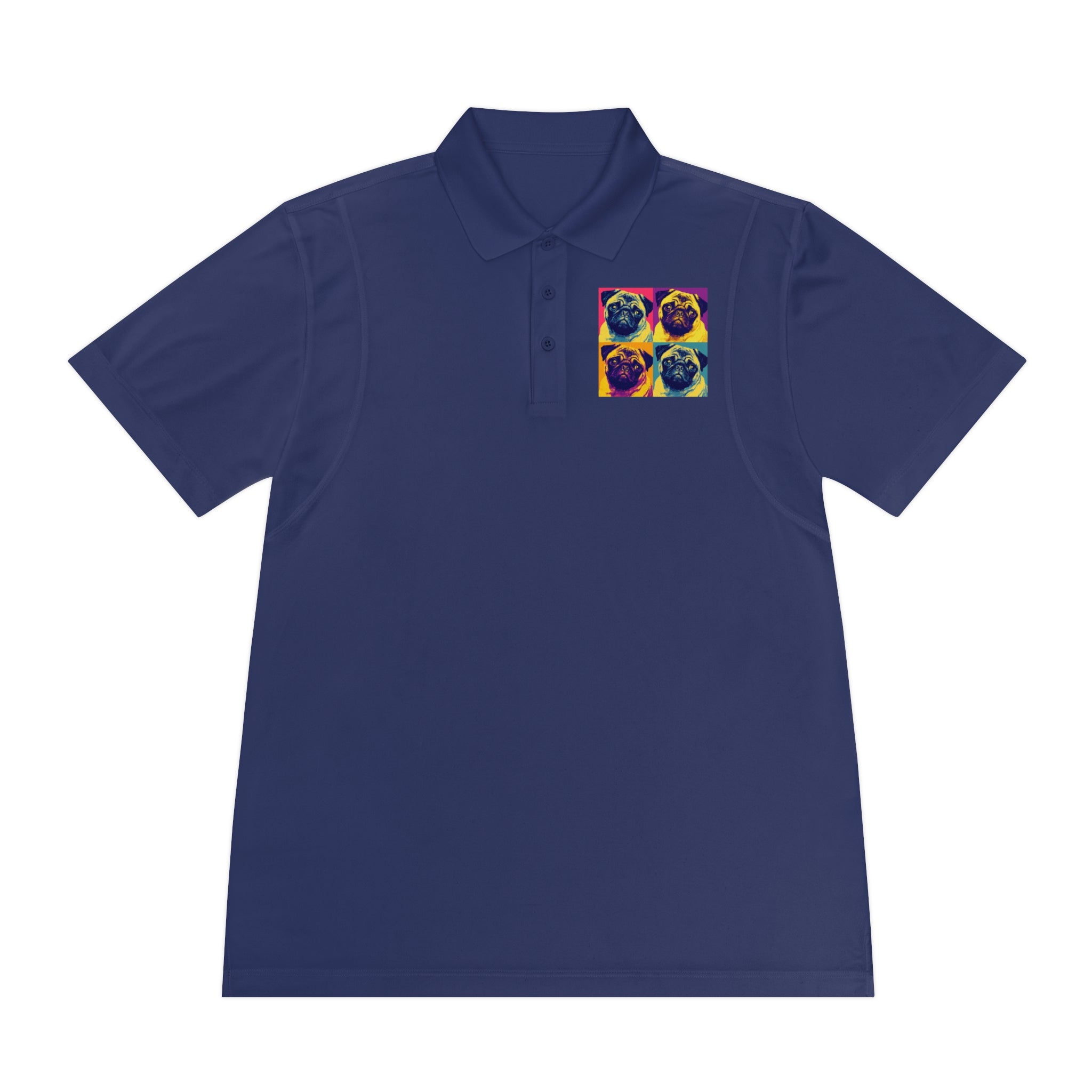 Men's Sport Polo Shirt with Colorful Pug Design, Fun Casual Wear, Dog Lover Gift, Unique Sports Polo, Stylish Outdoor Apparel