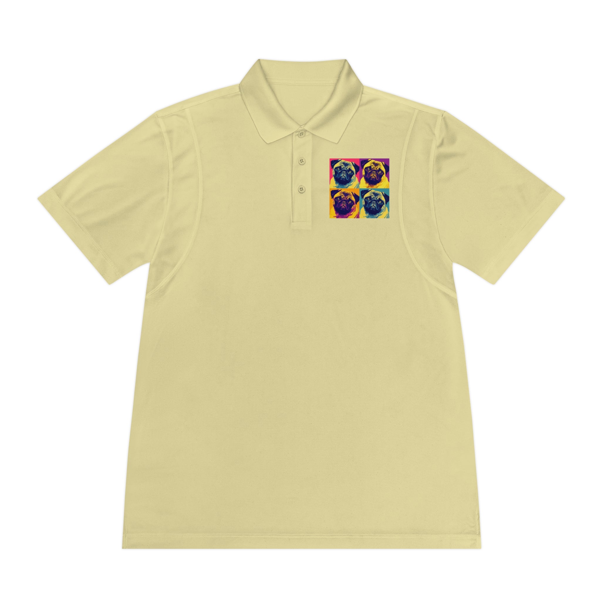 Men's Sport Polo Shirt with Colorful Pug Design, Fun Casual Wear, Dog Lover Gift, Unique Sports Polo, Stylish Outdoor Apparel