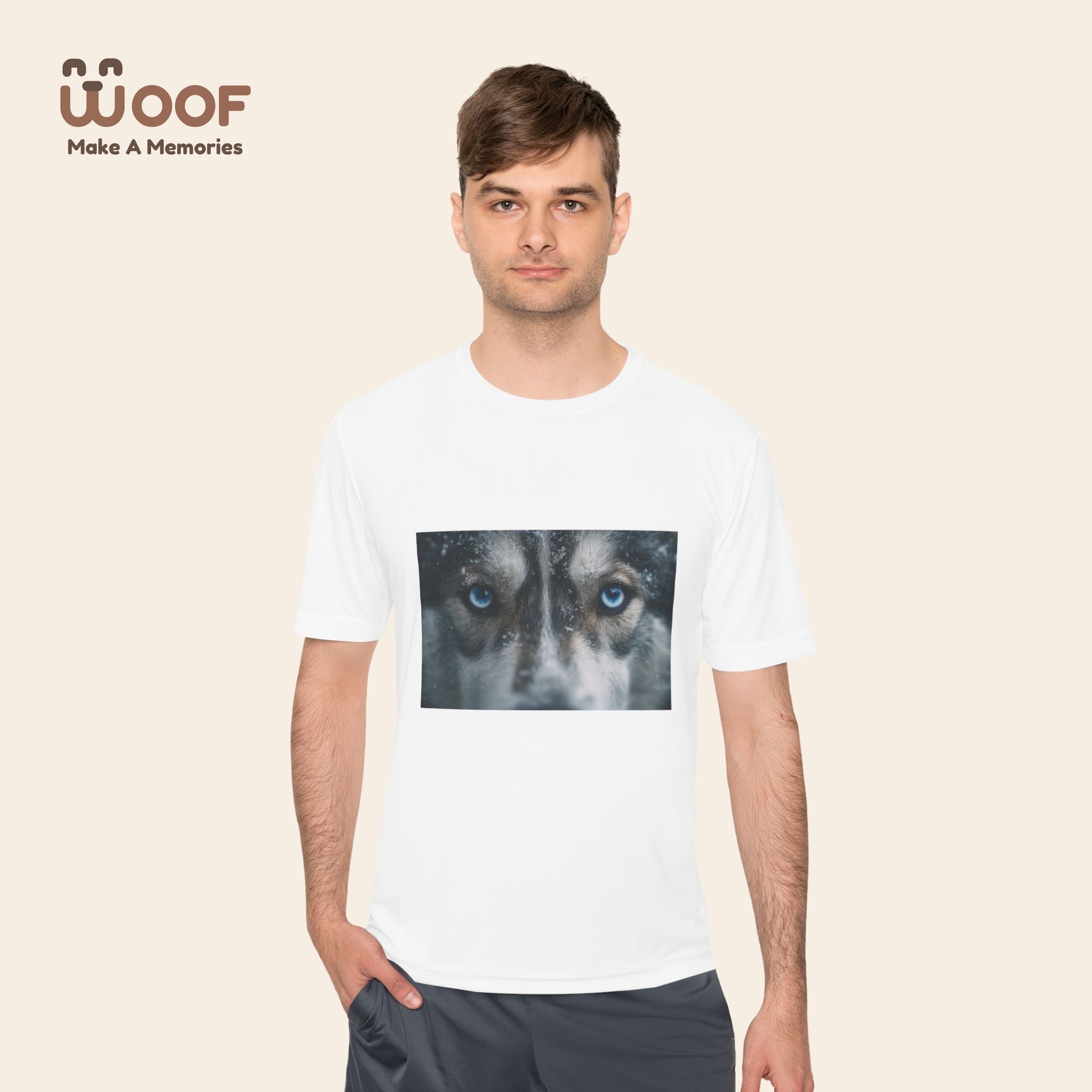 Woof Unisex Moisture Wicking Tee - Dog Lover's Apparel, Perfect for Outdoor Adventures, Pet Days, Gifts for Dog Owners, Cool Summer Wear
