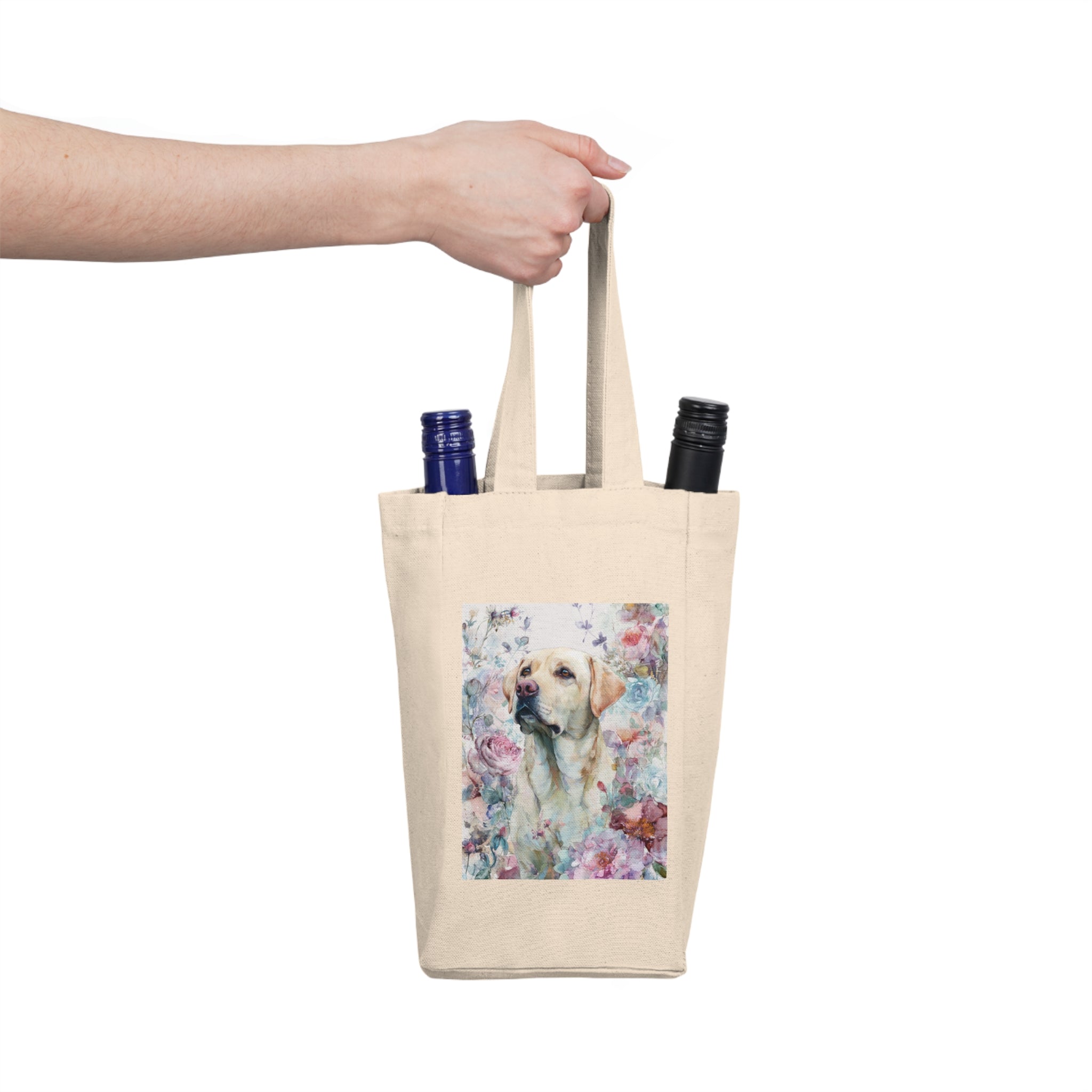 Double Wine Tote Bag with Floral Dog Design - Perfect Gift for Dog Lovers, Wine Enthusiasts, Pet Owners, Special Occasions, Parties