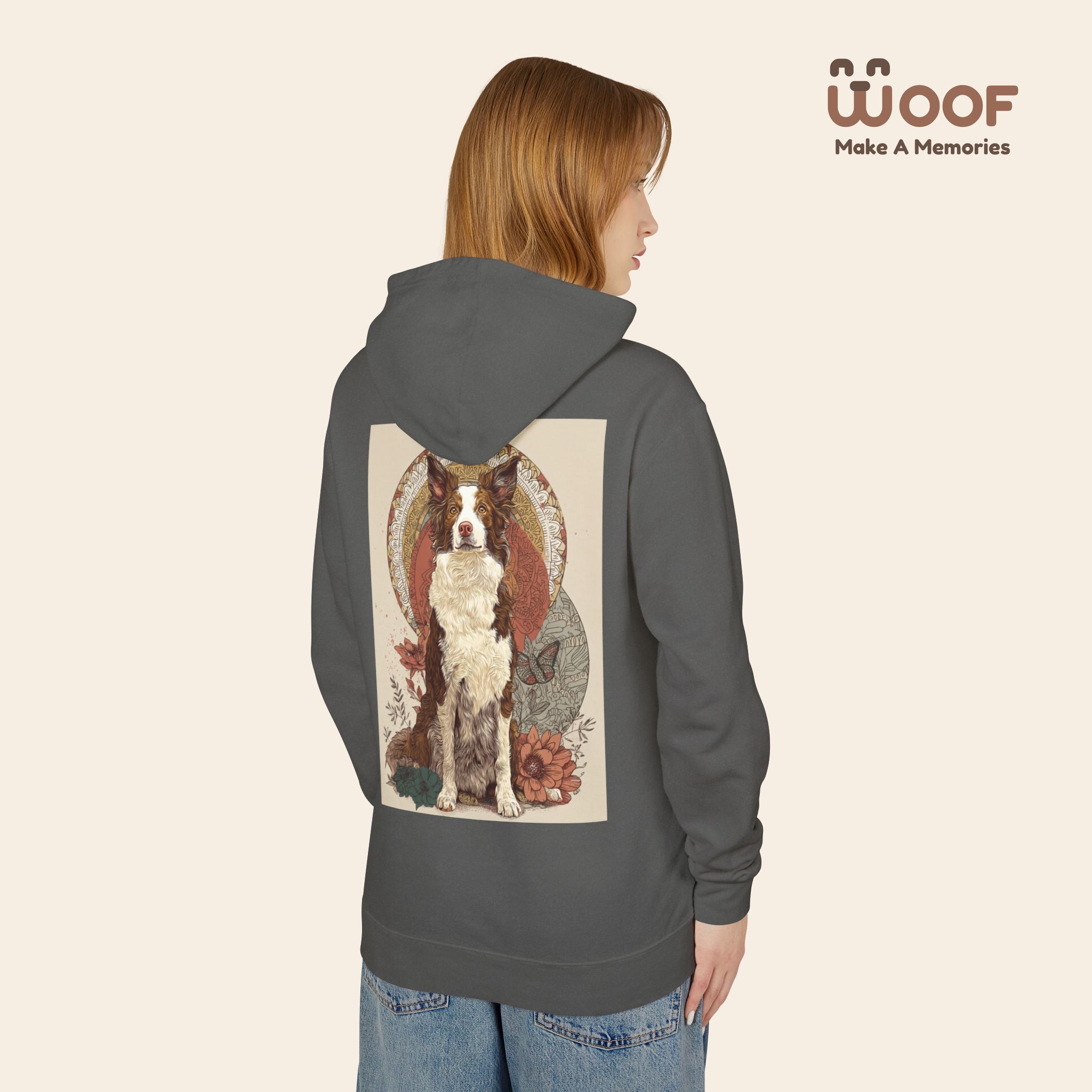 Vintage Dog Art Unisex Lightweight Hooded Sweatshirt - Pet Lover Gift, Nature-Inspired Apparel, Cozy Spring Layer, Dog-Themed Fashion
