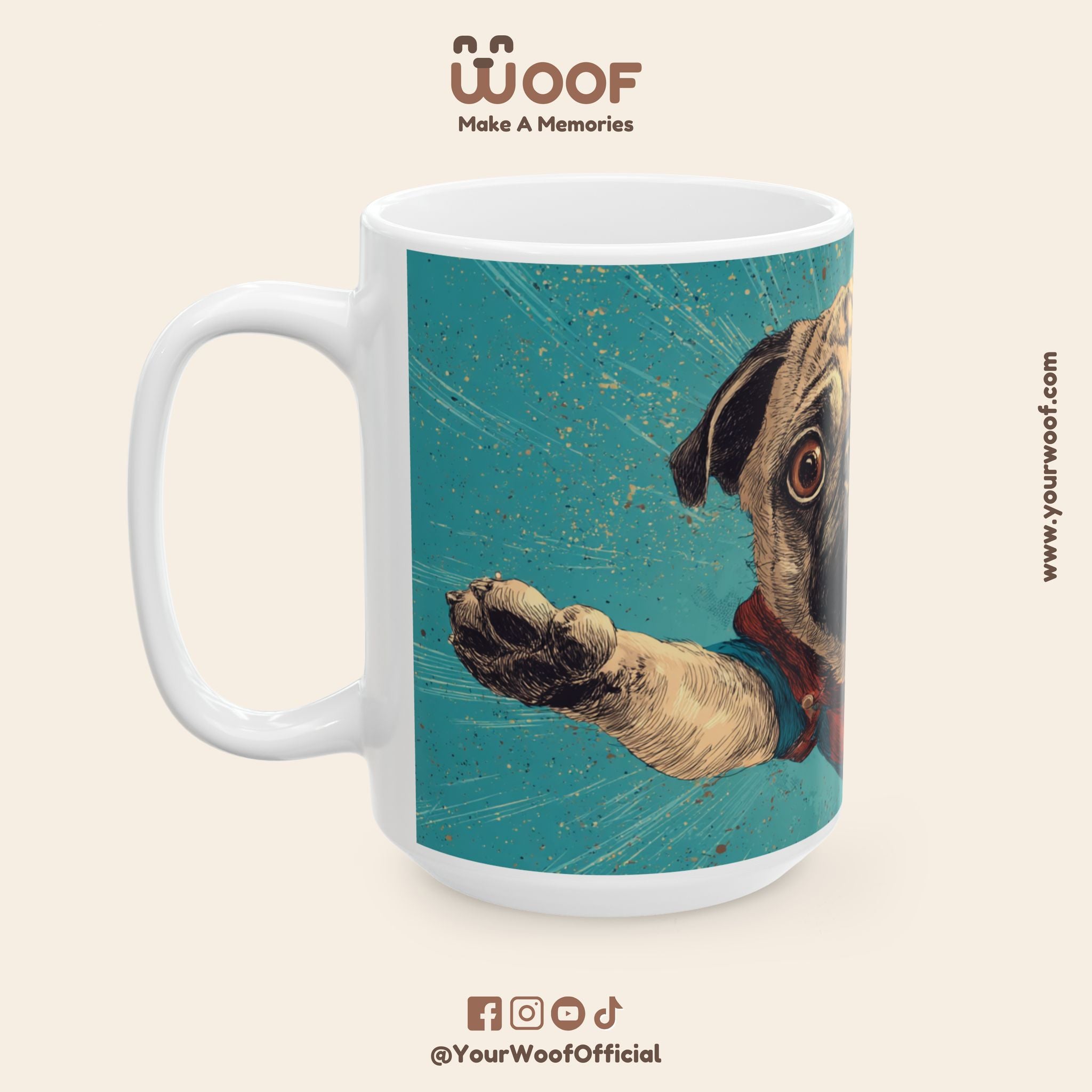Superhero Pug Ceramic Mug - Fun Dog Coffee Cup for Pet Lovers