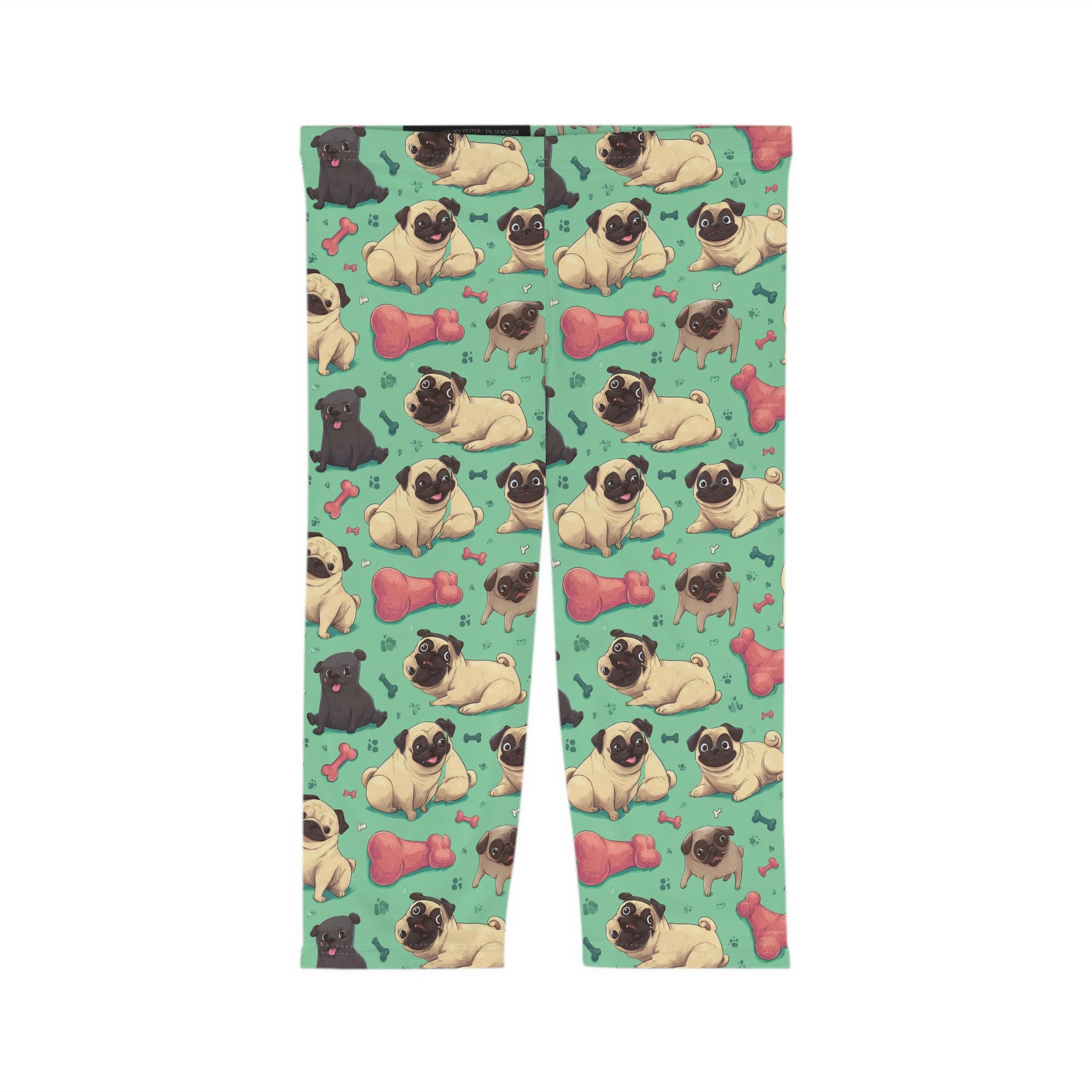 Playful Pug Pattern Capri Leggings for Women, Cute Workout Leggings, Pet Lover Apparel, Everyday Comfort, Gift for Dog Owners