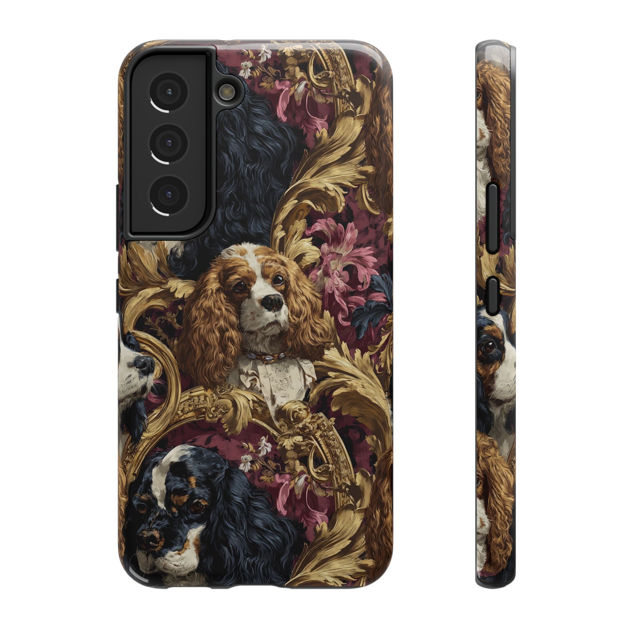 Elegant Pet Portrait Phone Case – Floral Design, Dog Lover Gift, Durable Phone Cover, Unique Art Case, Stylish Accessory