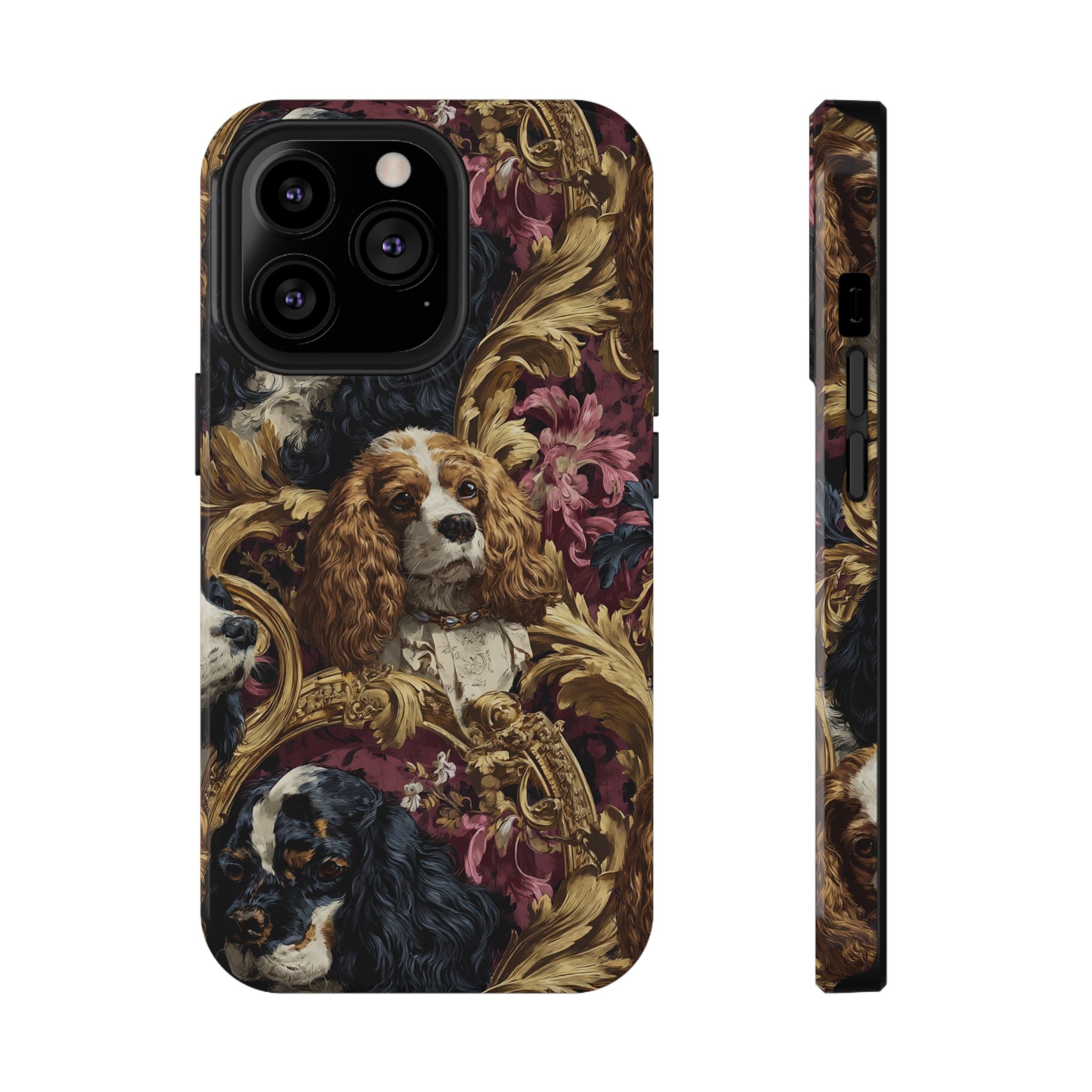 Elegant Pet Portrait Phone Case – Floral Design, Dog Lover Gift, Durable Phone Cover, Unique Art Case, Stylish Accessory