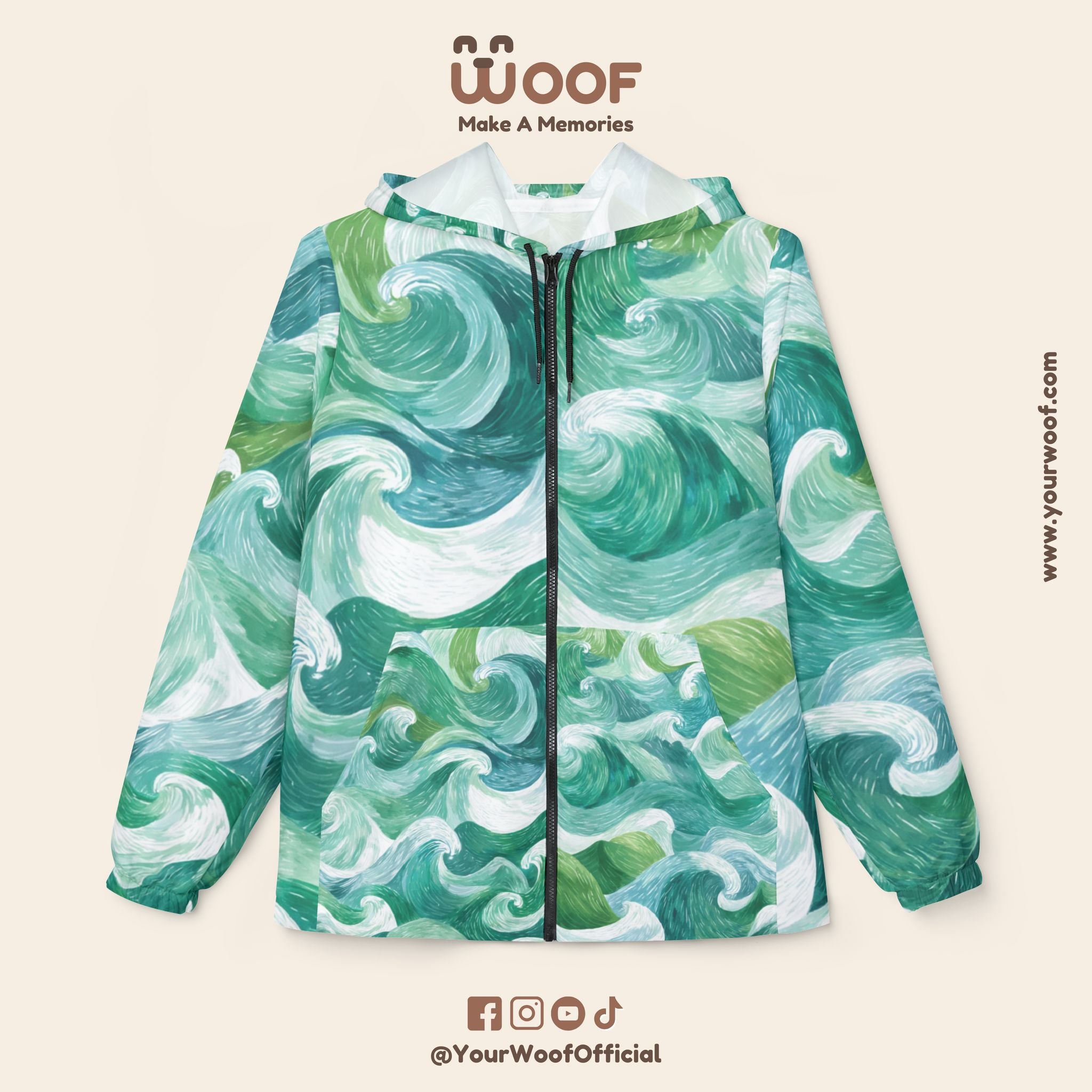 Ocean Wave Windbreaker Jacket, Unique Beach Wear, Dog Lover Gift, Casual Outerwear, Summer Travel Essential