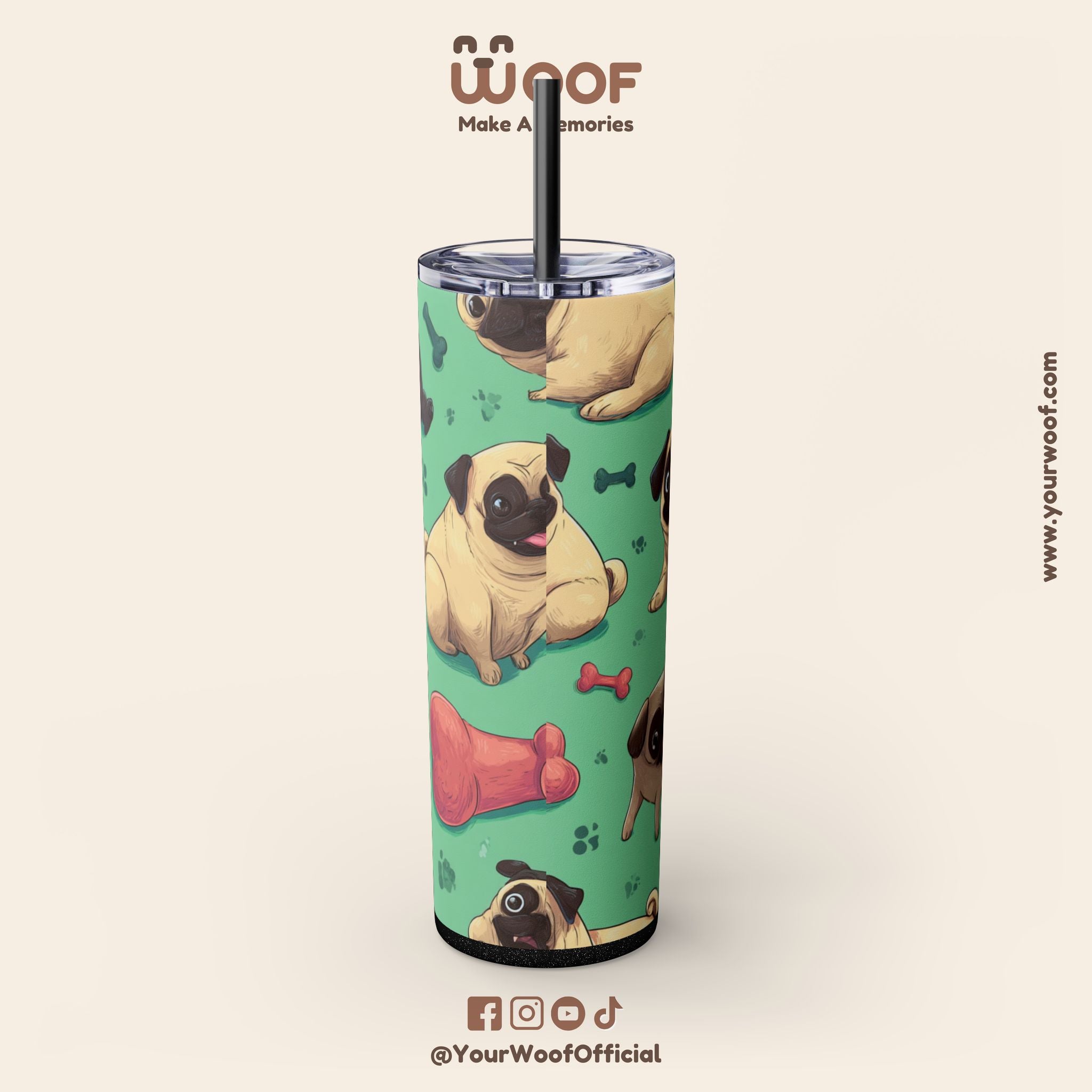 Pug Lover's 20oz Skinny Tumbler, Cute Dog Straw Cup, Pet Gift, Dog Mom Essential, Reusable Eco-Friendly Drinkware