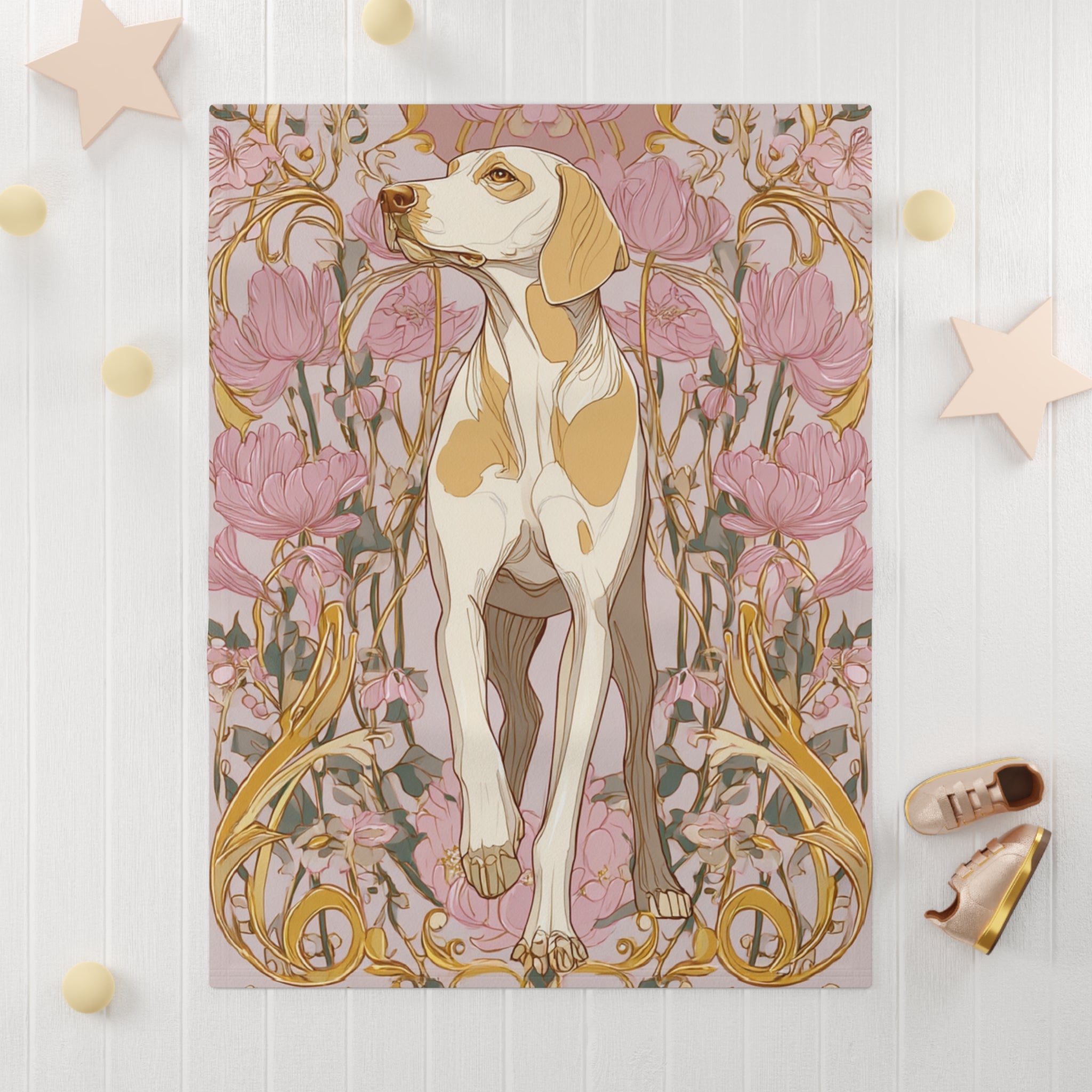 Elegant Floral Dog Fleece Baby Blanket - Cozy Soft Throw for Dog Lovers