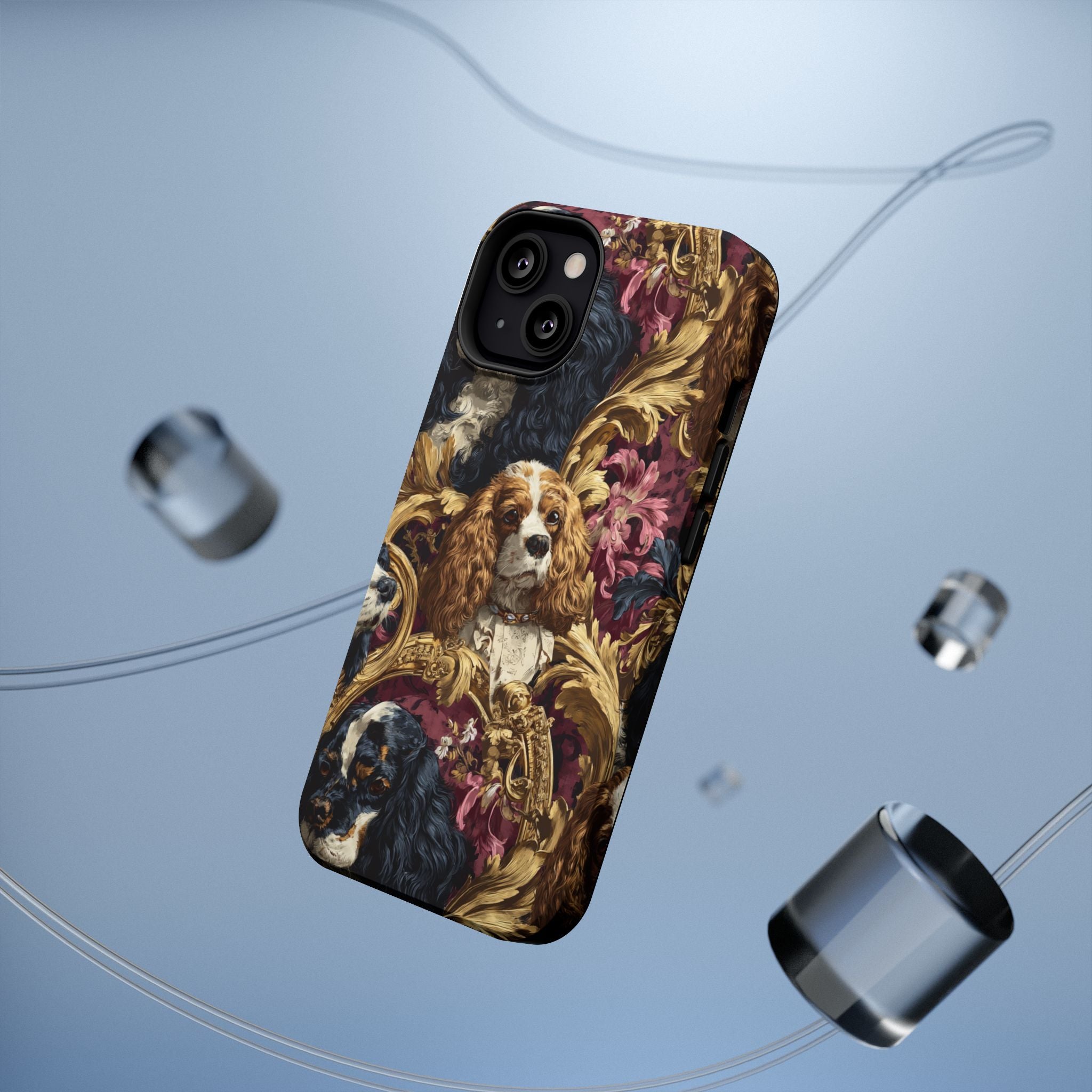 Elegant Pet Portrait Phone Case – Floral Design, Dog Lover Gift, Durable Phone Cover, Unique Art Case, Stylish Accessory
