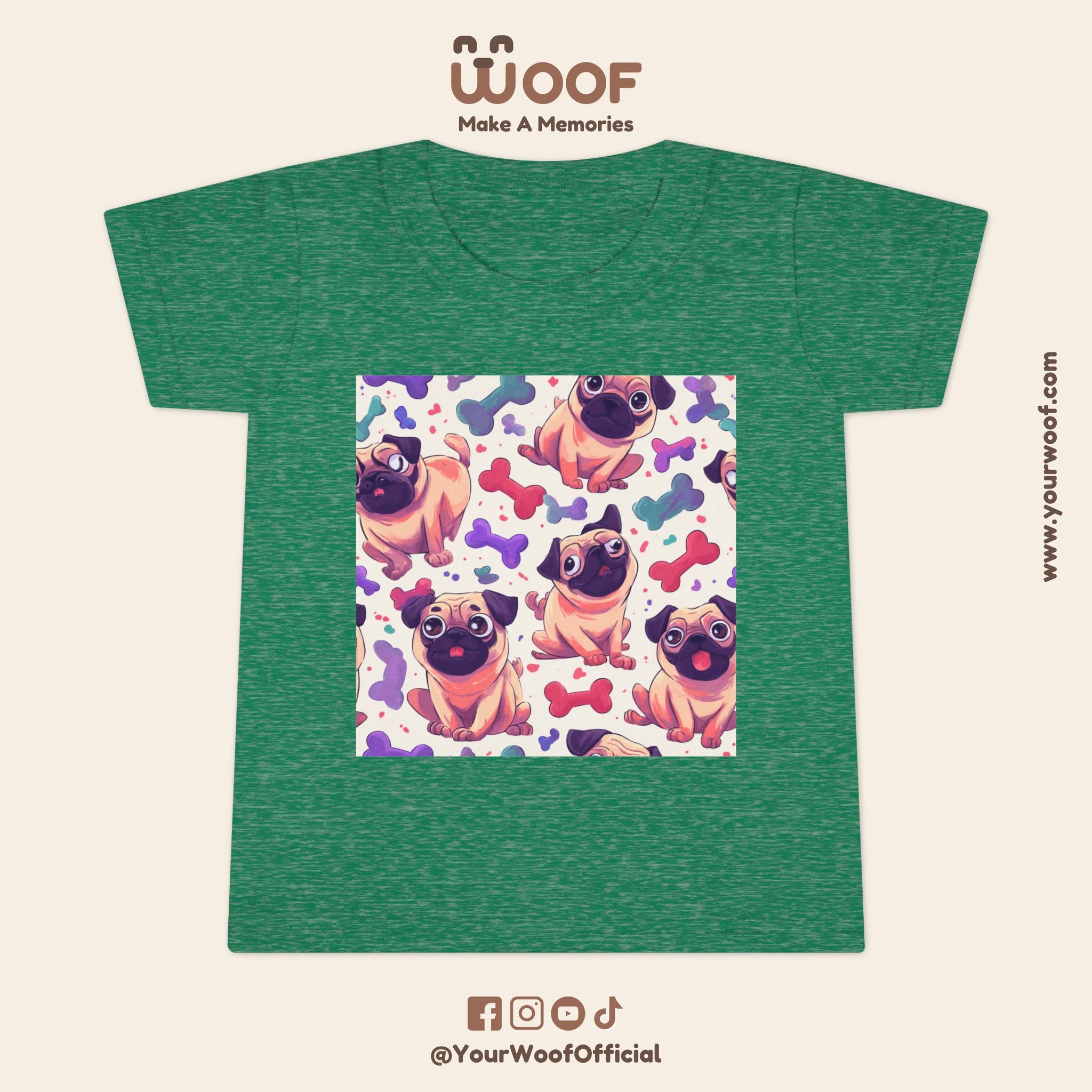 Pug Pattern Toddler T-Shirt, Cute Dog Tee, Kids Wear, Birthday Outfit, Animal Lover Gift, Playful Design, Fun Fashion