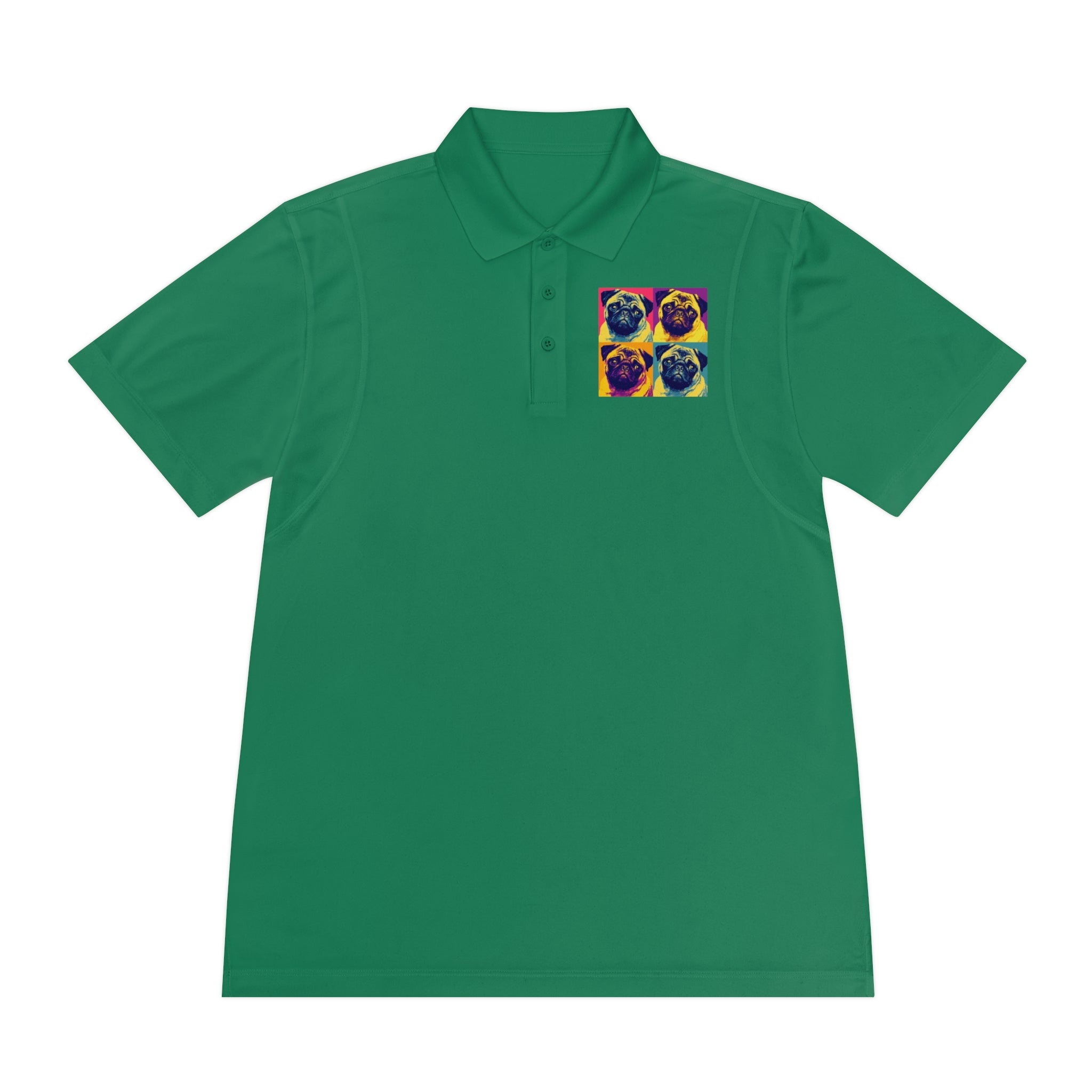 Men's Sport Polo Shirt with Colorful Pug Design, Fun Casual Wear, Dog Lover Gift, Unique Sports Polo, Stylish Outdoor Apparel