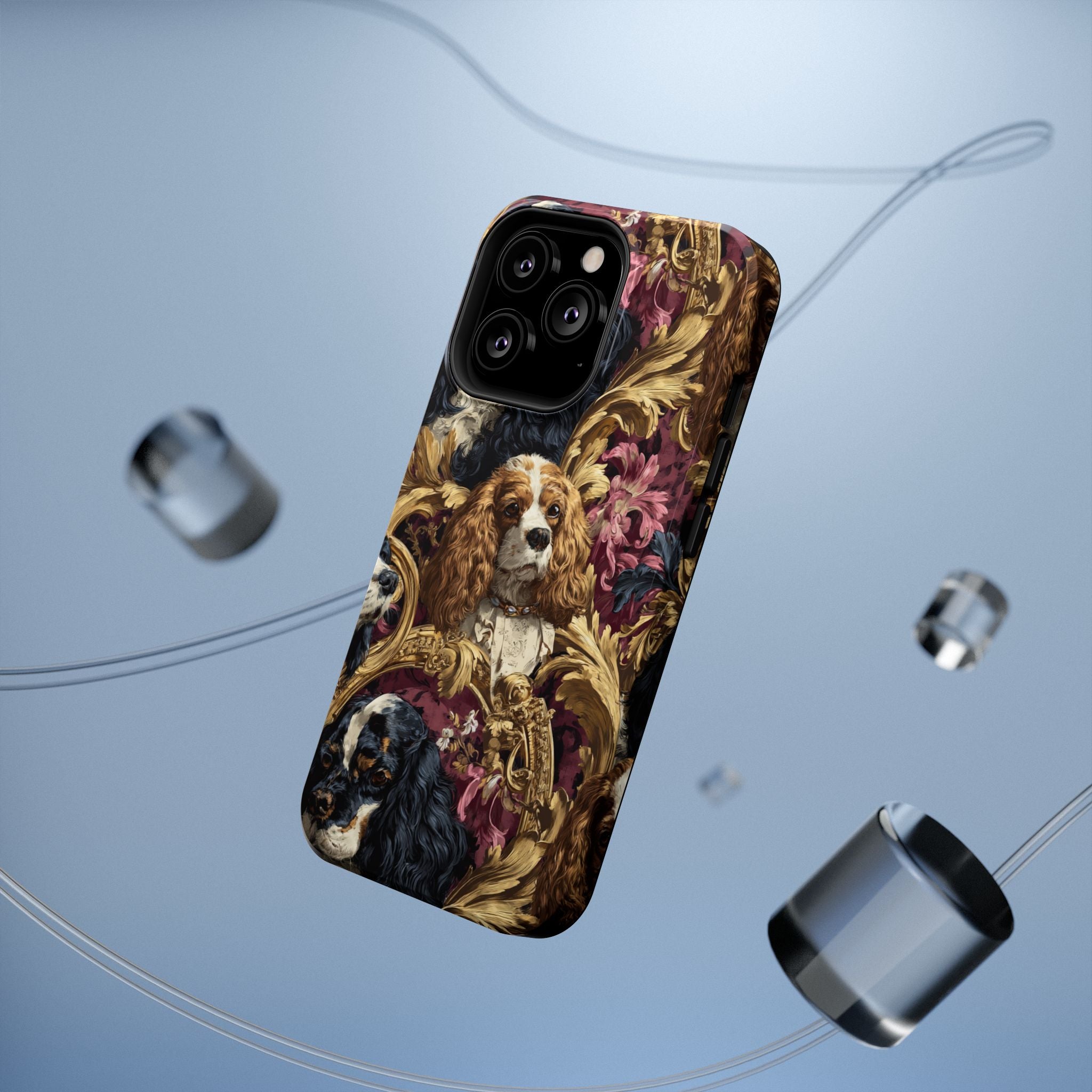 Elegant Pet Portrait Phone Case – Floral Design, Dog Lover Gift, Durable Phone Cover, Unique Art Case, Stylish Accessory