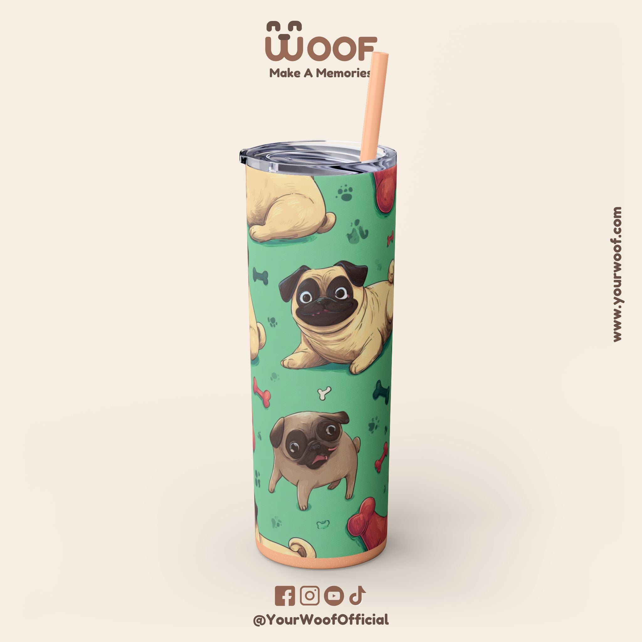 Pug Lover's 20oz Skinny Tumbler, Cute Dog Straw Cup, Pet Gift, Dog Mom Essential, Reusable Eco-Friendly Drinkware