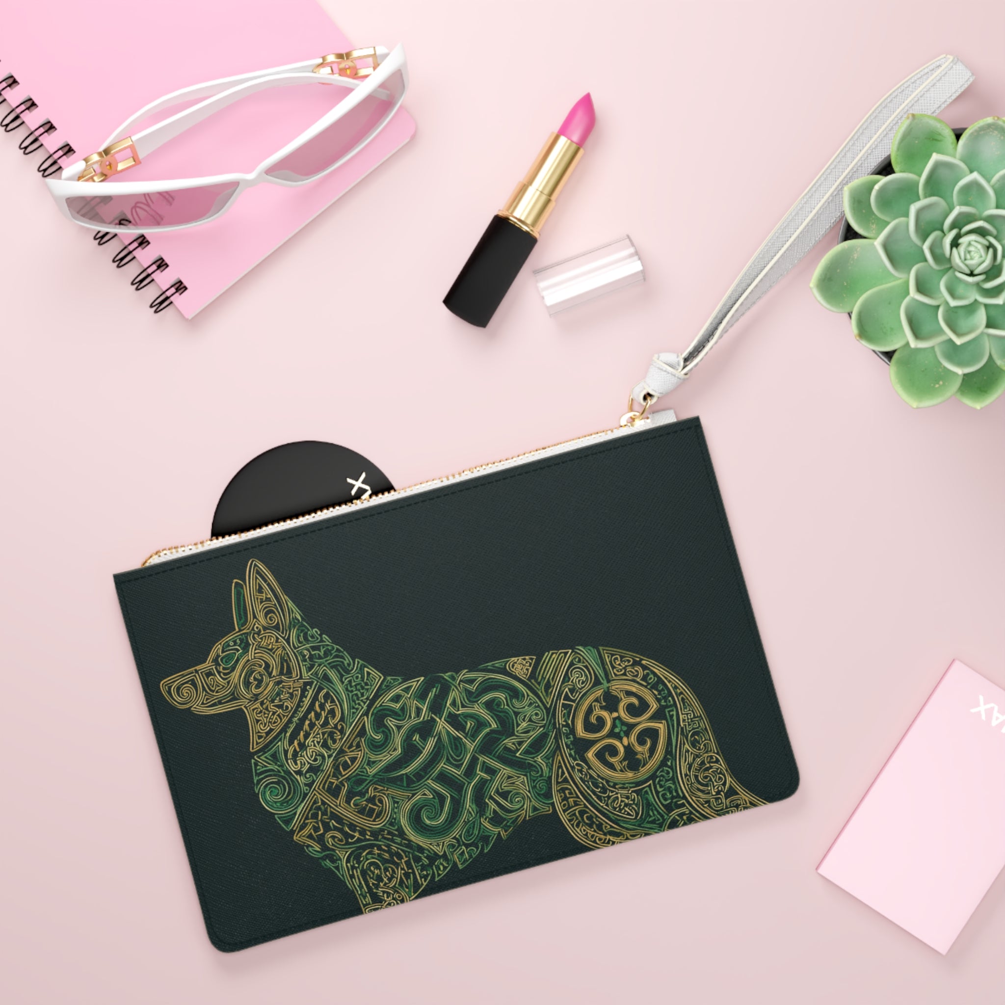 Celtic Dog Clutch Bag, Stylish Pouch for Dog Lovers, Boho Wristlet, Cute Accessory for Events