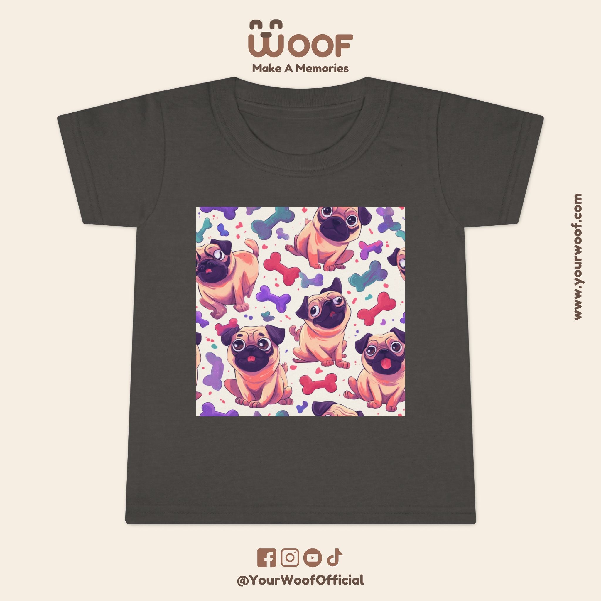 Pug Pattern Toddler T-Shirt, Cute Dog Tee, Kids Wear, Birthday Outfit, Animal Lover Gift, Playful Design, Fun Fashion