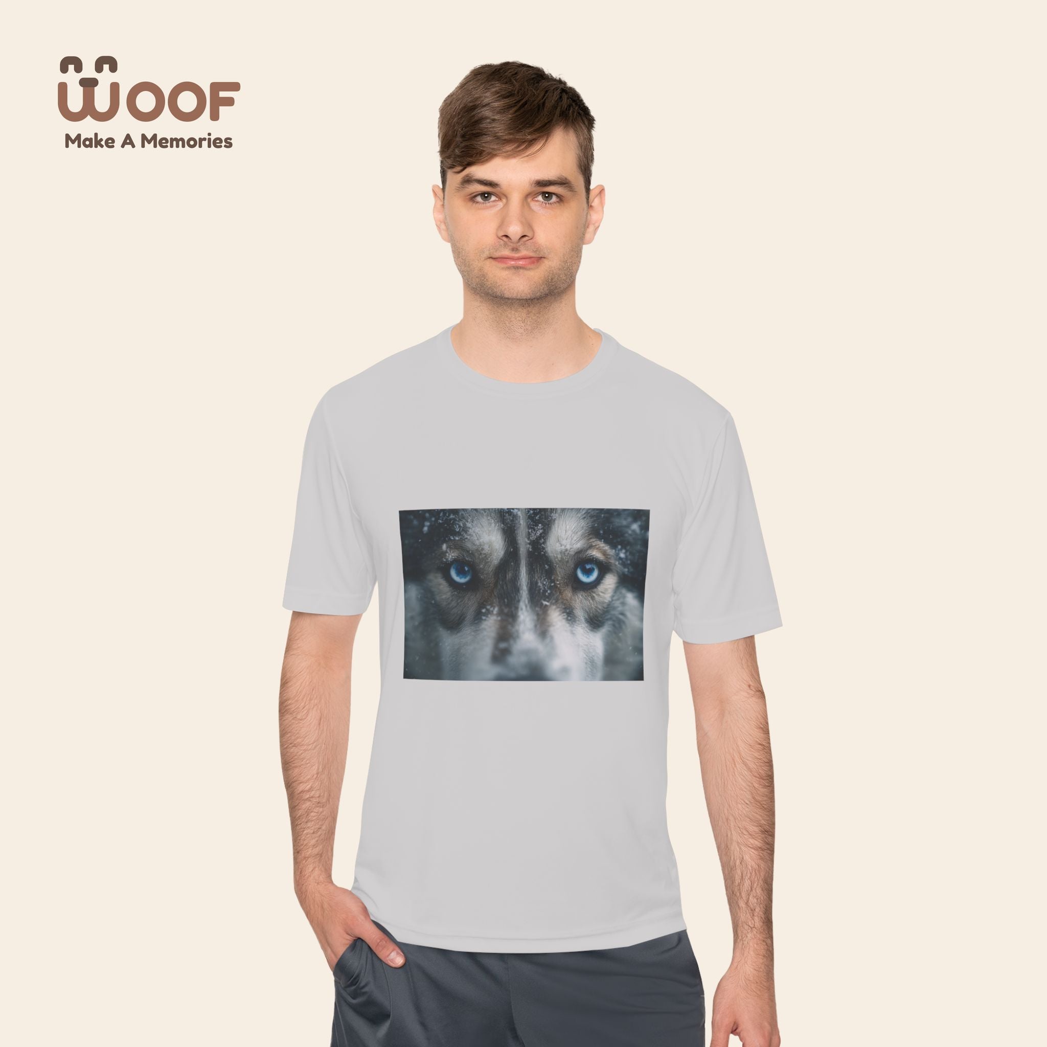 Woof Unisex Moisture Wicking Tee - Dog Lover's Apparel, Perfect for Outdoor Adventures, Pet Days, Gifts for Dog Owners, Cool Summer Wear