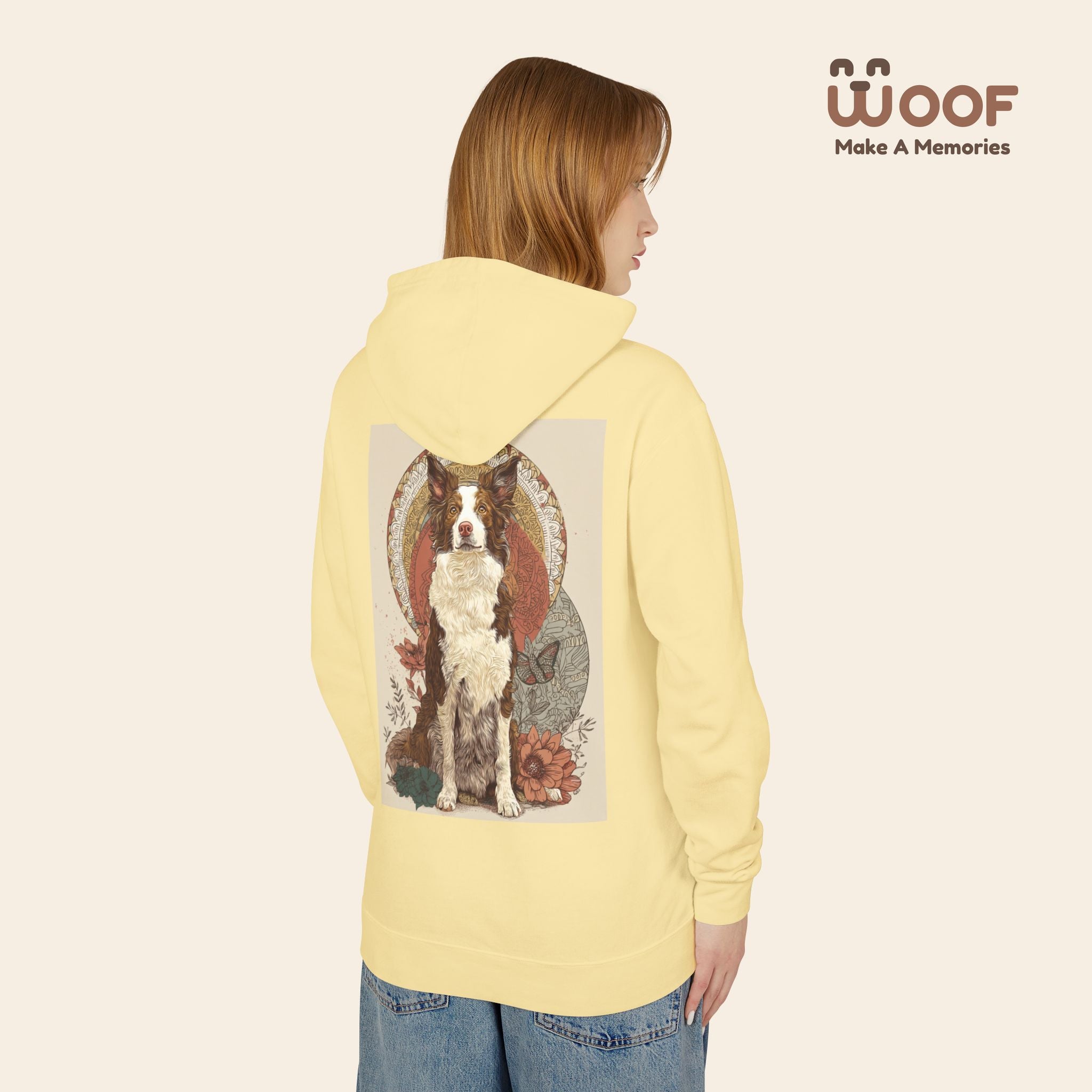 Vintage Dog Art Unisex Lightweight Hooded Sweatshirt - Pet Lover Gift, Nature-Inspired Apparel, Cozy Spring Layer, Dog-Themed Fashion