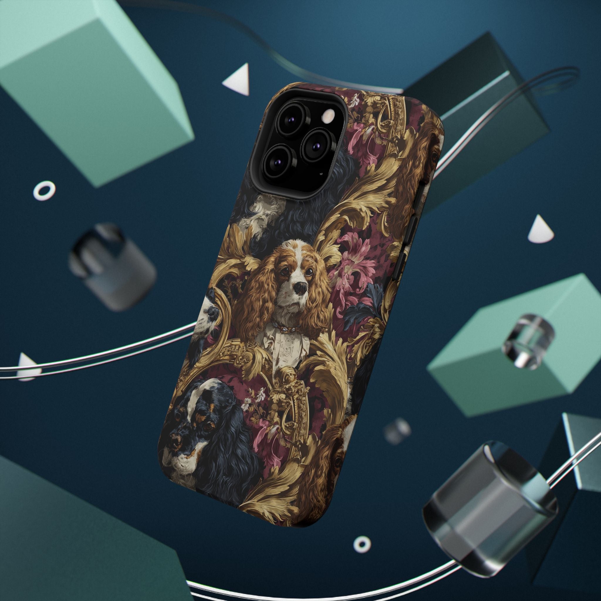 Elegant Pet Portrait Phone Case – Floral Design, Dog Lover Gift, Durable Phone Cover, Unique Art Case, Stylish Accessory
