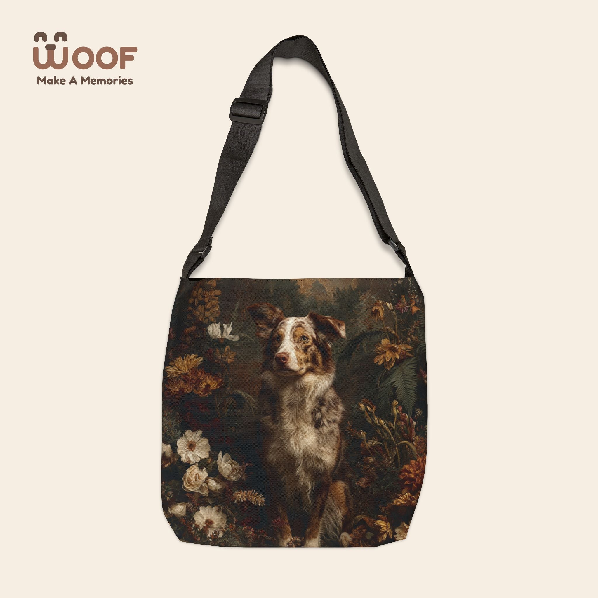 Floral Dog Lover Adjustable Tote Bag, Pet Carrier, Shopping Bag, Reusable Tote, Gift for Dog Owners