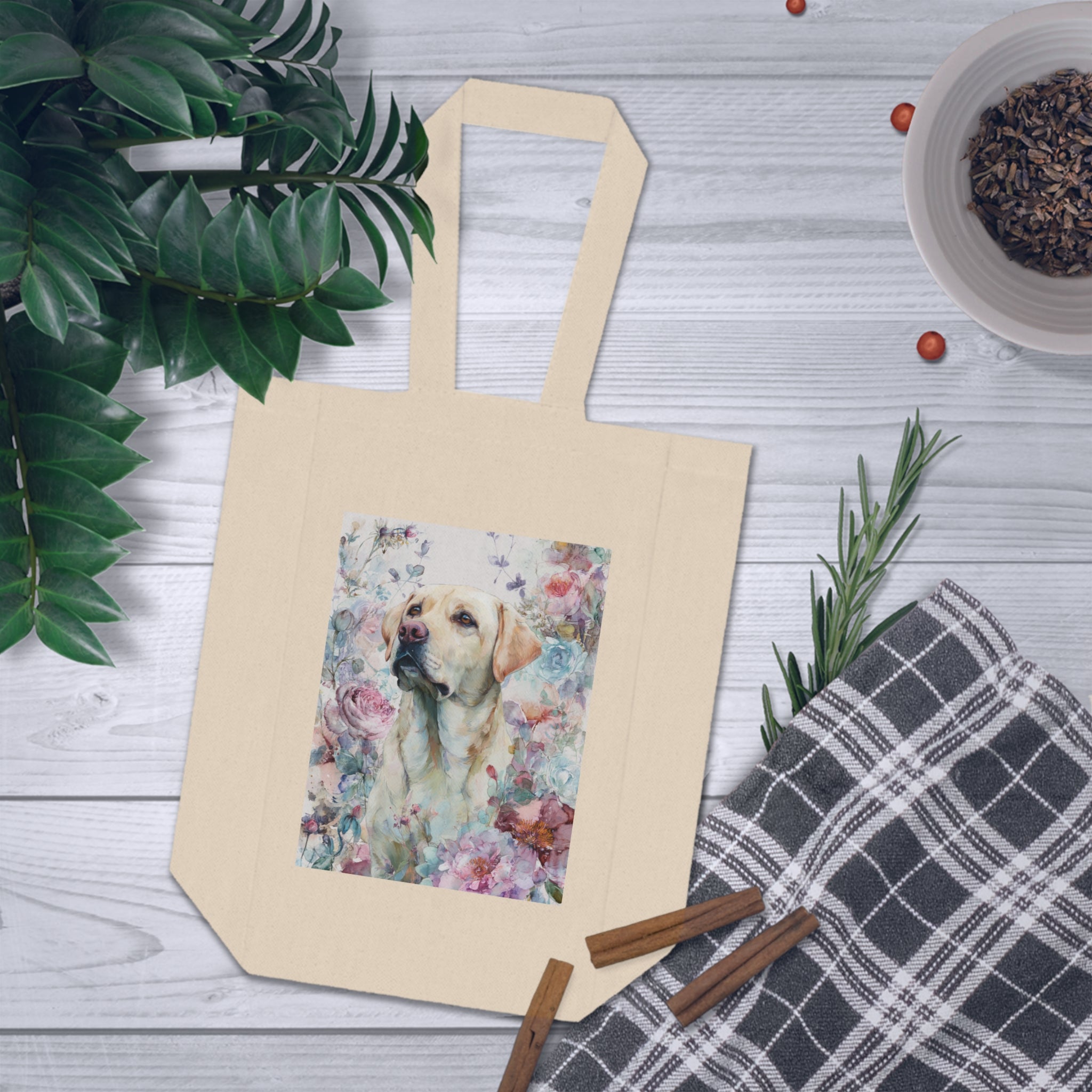 Double Wine Tote Bag with Floral Dog Design - Perfect Gift for Dog Lovers, Wine Enthusiasts, Pet Owners, Special Occasions, Parties