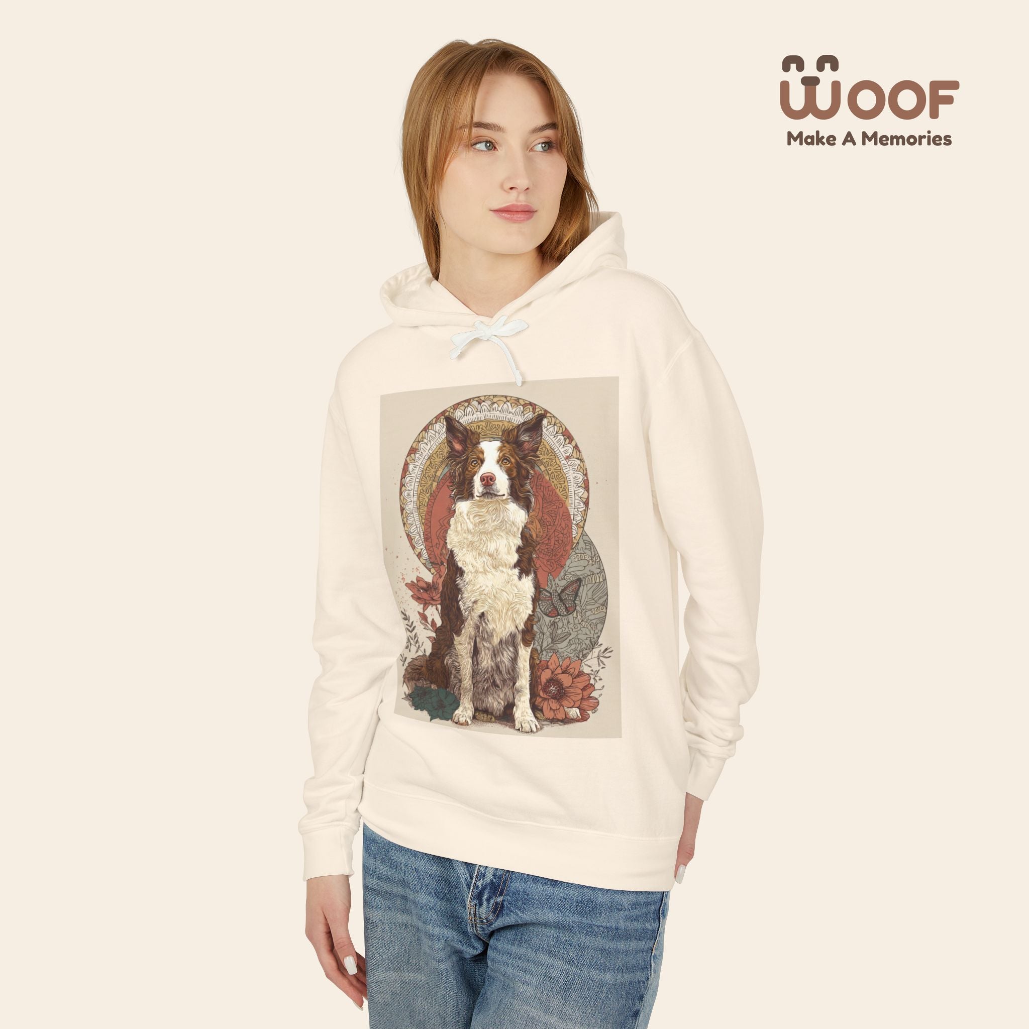 Vintage Dog Art Unisex Lightweight Hooded Sweatshirt - Pet Lover Gift, Nature-Inspired Apparel, Cozy Spring Layer, Dog-Themed Fashion