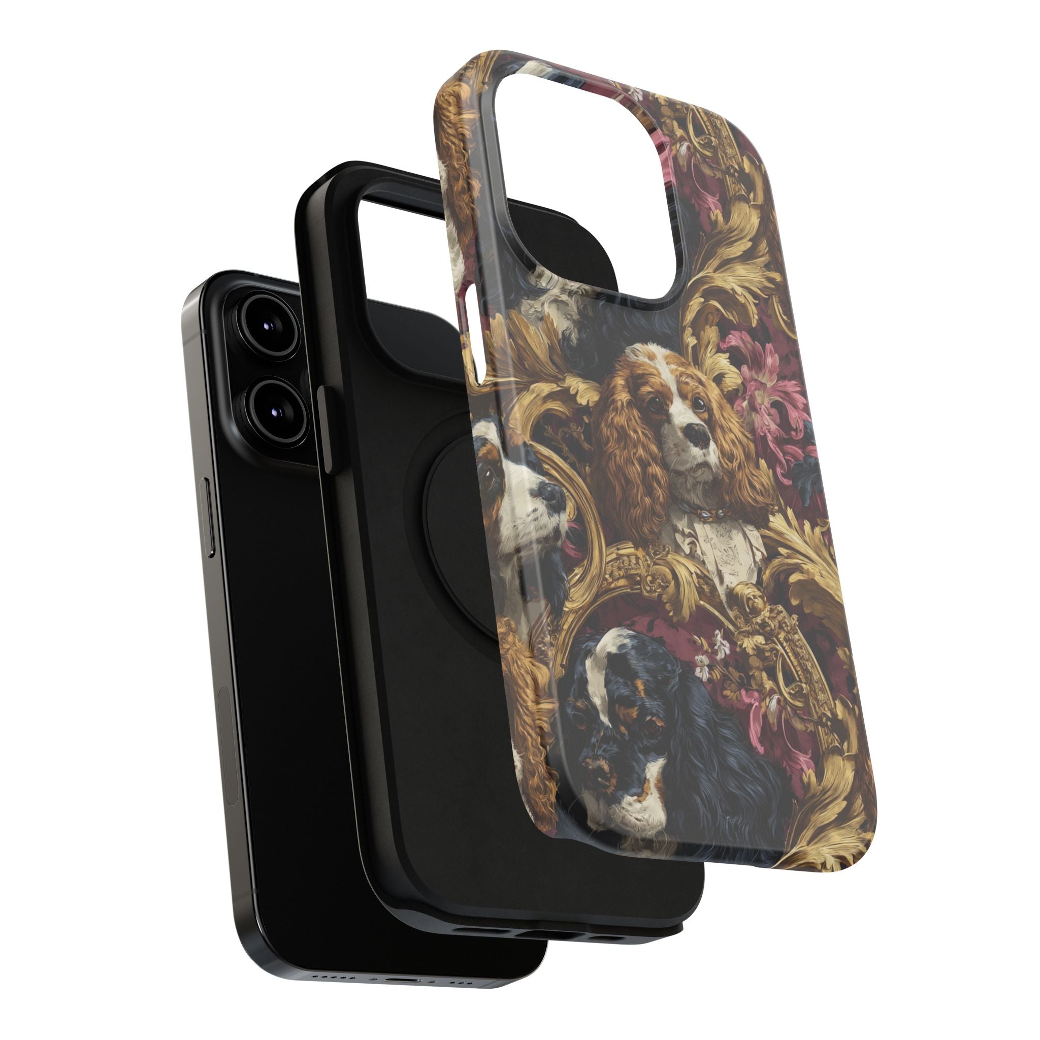 Elegant Pet Portrait Phone Case – Floral Design, Dog Lover Gift, Durable Phone Cover, Unique Art Case, Stylish Accessory