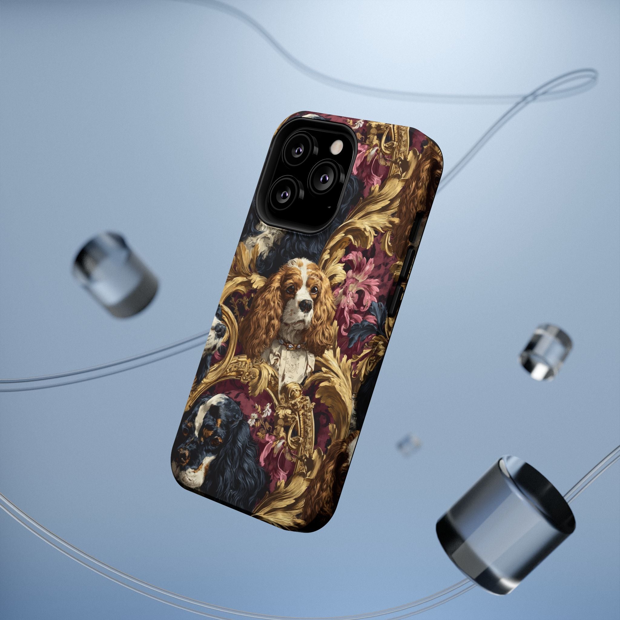 Elegant Pet Portrait Phone Case – Floral Design, Dog Lover Gift, Durable Phone Cover, Unique Art Case, Stylish Accessory