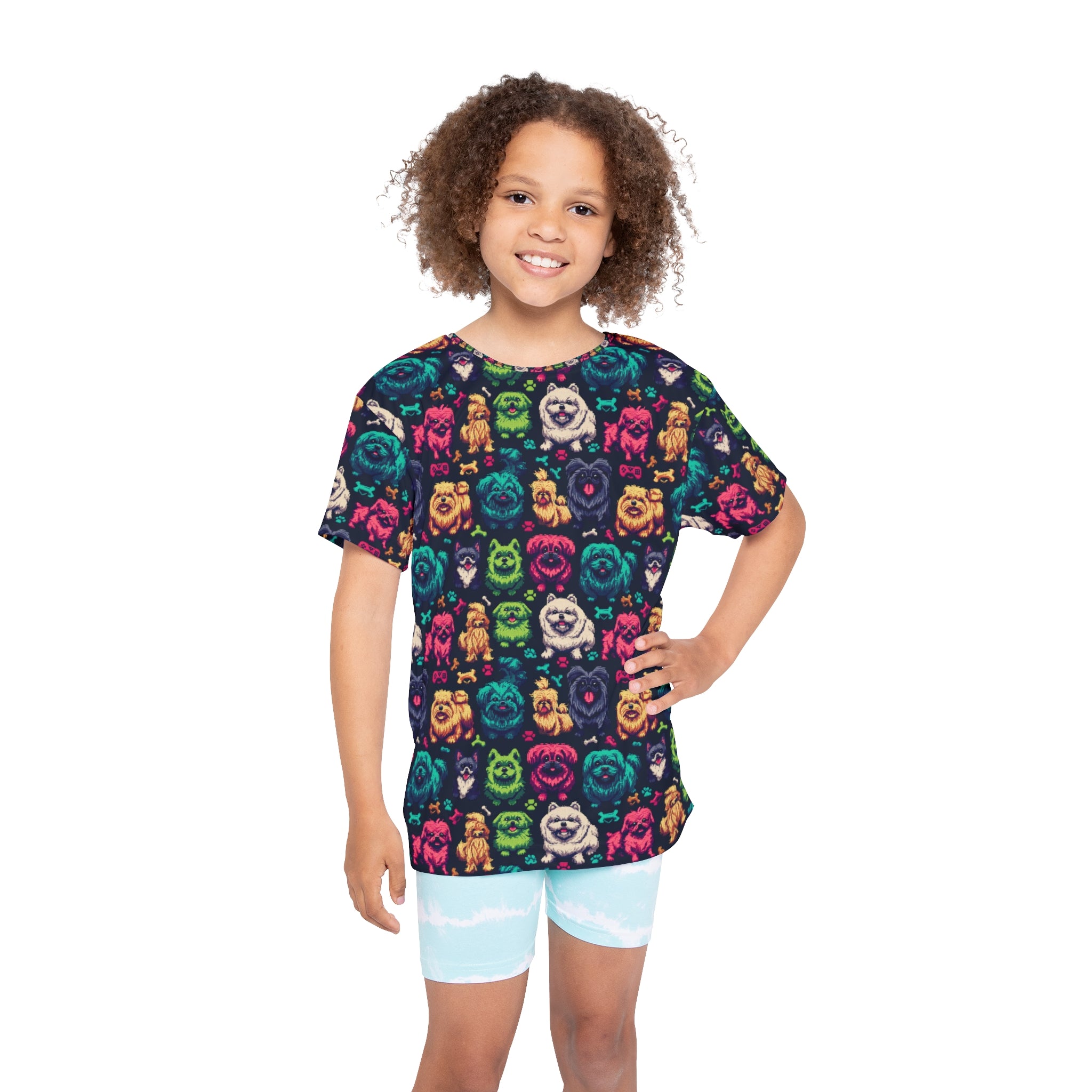 Colorful Kids Sports Jersey - Fun Dog Print Tee, Sporty Pet Lover Gift, Birthday Surprise, Playful Outdoor Wear, Animal Lover Apparel