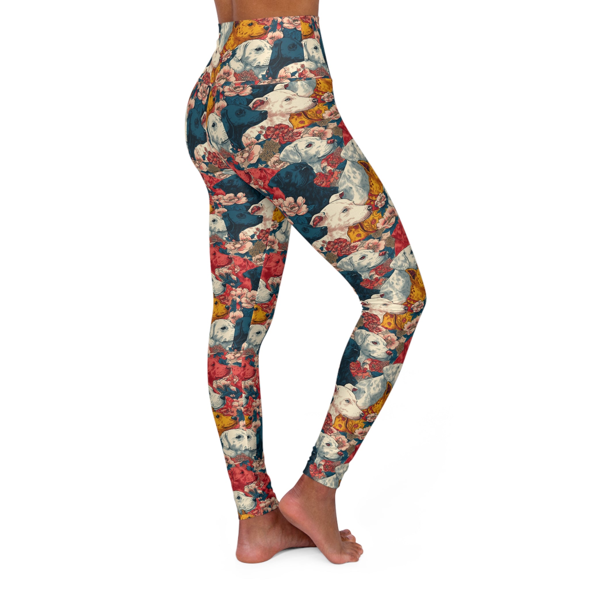 Floral High Waisted Yoga Leggings, Colorful Activewear, Sports Leggings, Fitness Leggings, Dog Lover Leggings, Gift for Her