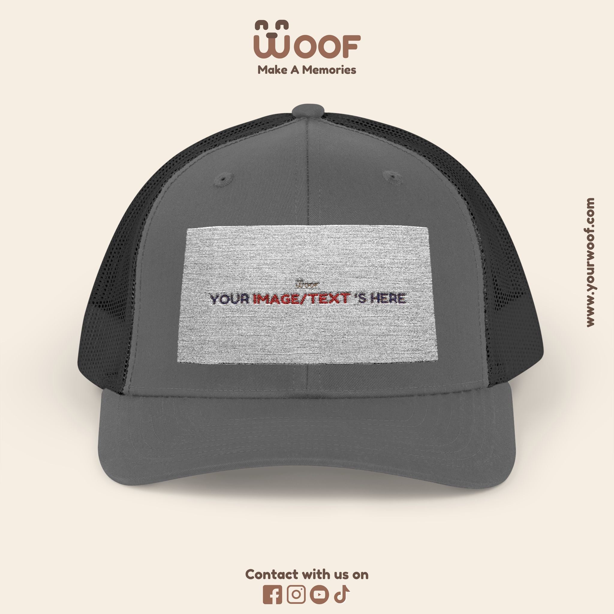 Woof Snapback Trucker Cap - Pet Lovers Gift, Dog Mom Hat, Casual Outdoor Accessory, Fun Pet Apparel, Unique Dog Dad Gift