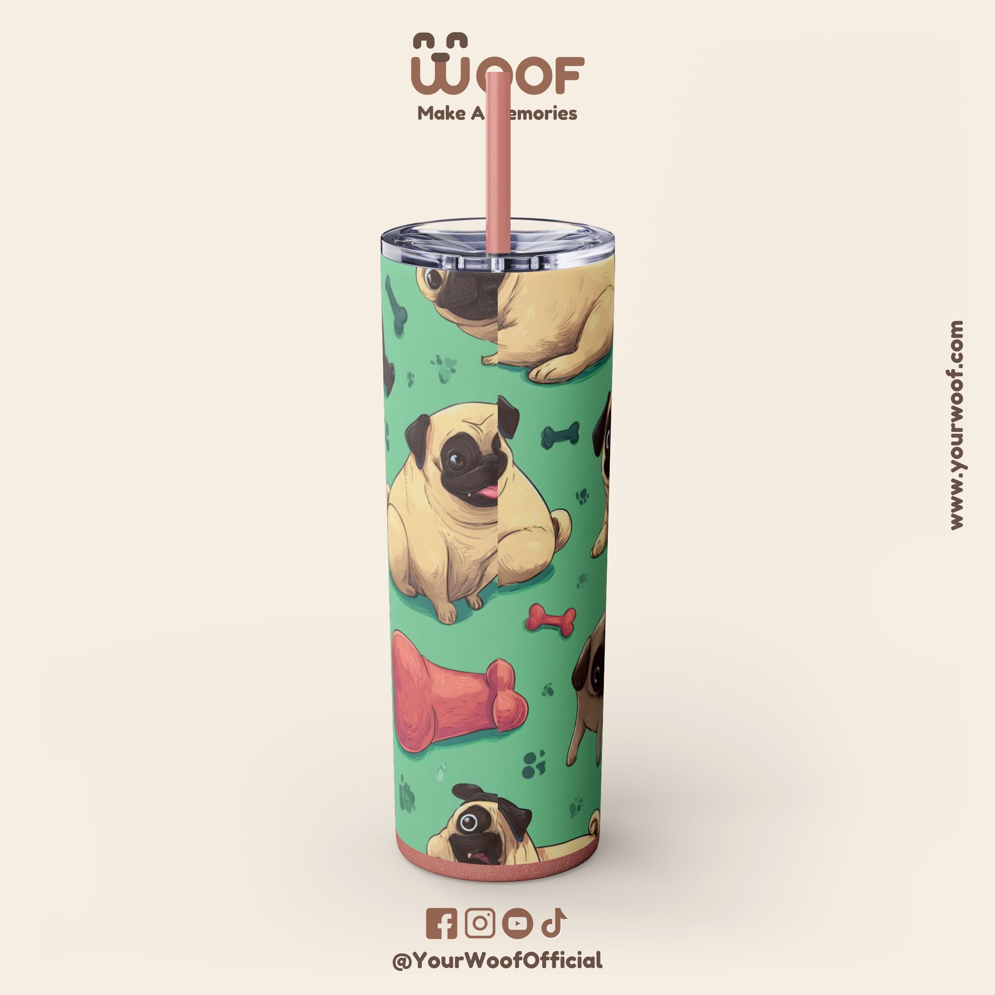 Pug Lover's 20oz Skinny Tumbler, Cute Dog Straw Cup, Pet Gift, Dog Mom Essential, Reusable Eco-Friendly Drinkware