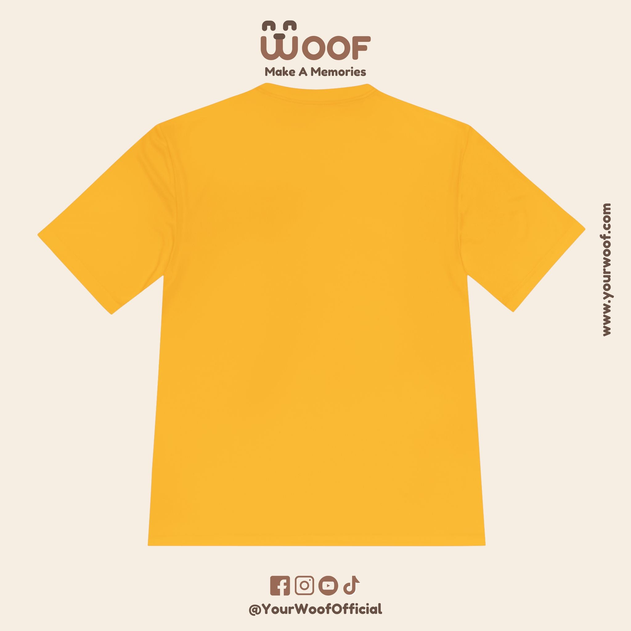 Woof Unisex Moisture Wicking Tee - Dog Lover's Apparel, Perfect for Outdoor Adventures, Pet Days, Gifts for Dog Owners, Cool Summer Wear