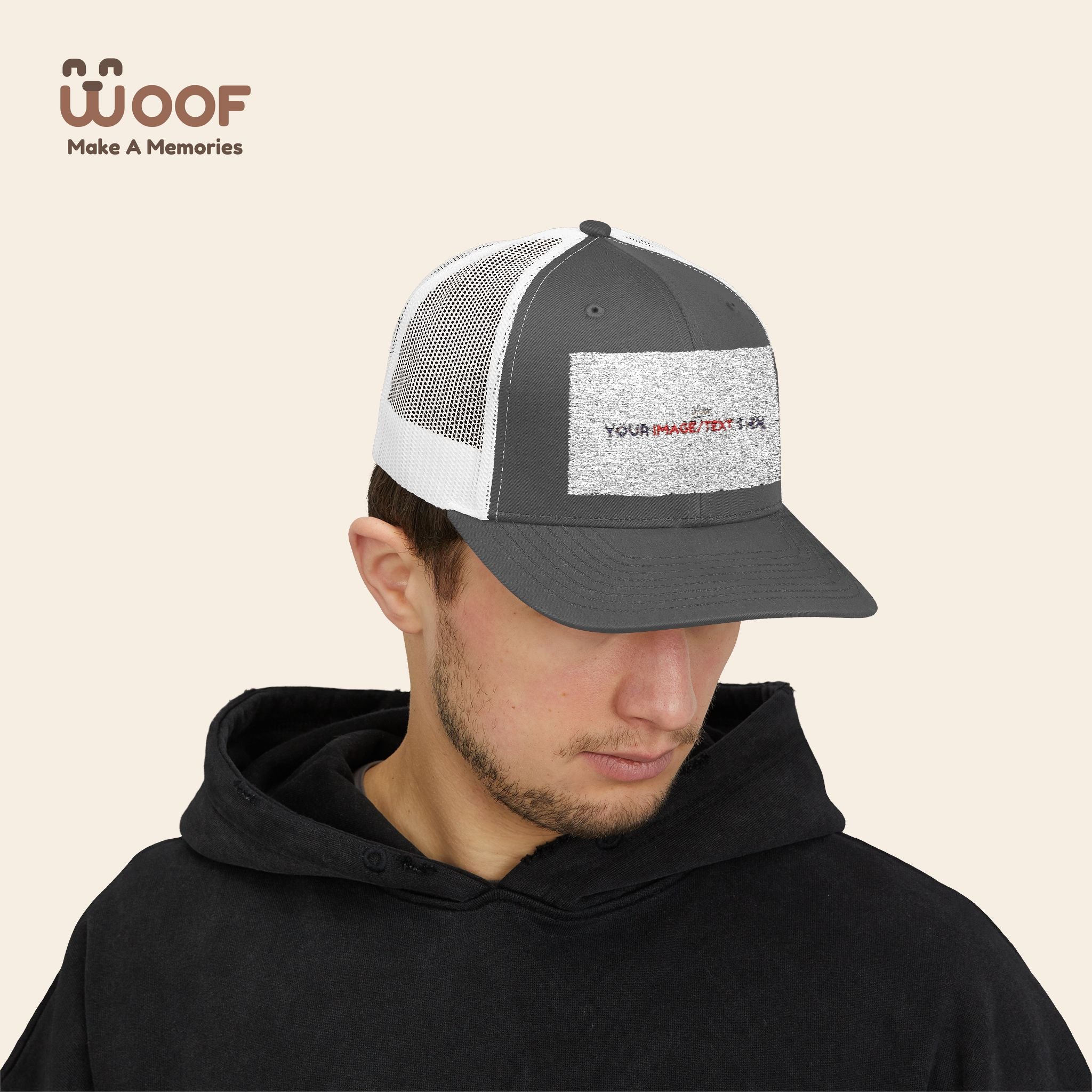 Woof Snapback Trucker Cap - Pet Lovers Gift, Dog Mom Hat, Casual Outdoor Accessory, Fun Pet Apparel, Unique Dog Dad Gift